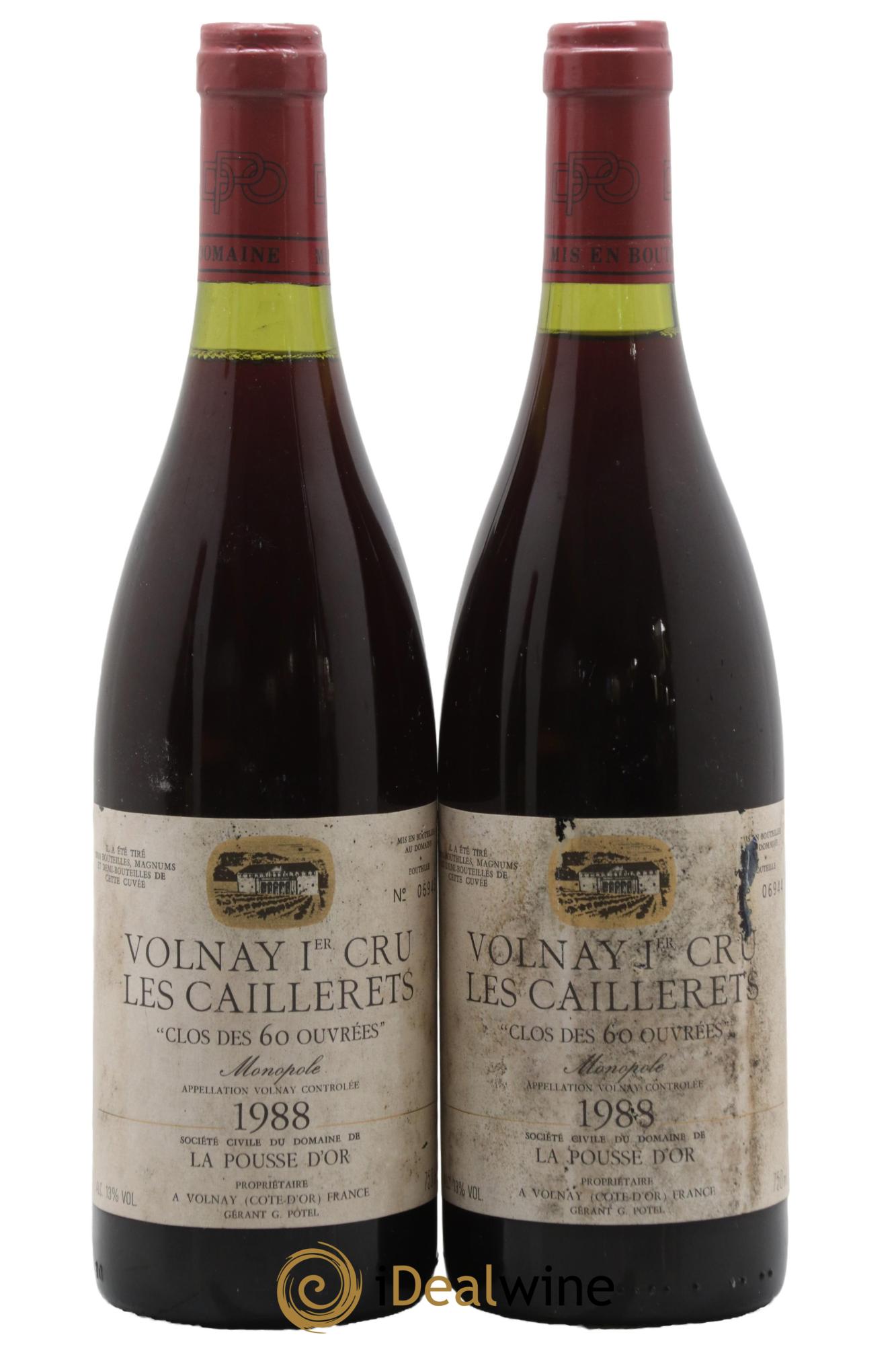 Volnay 1er Cru Clos des 60 ouvrées La Pousse d'Or (Domaine de) 1988 - Lot de 2 bouteilles - 0