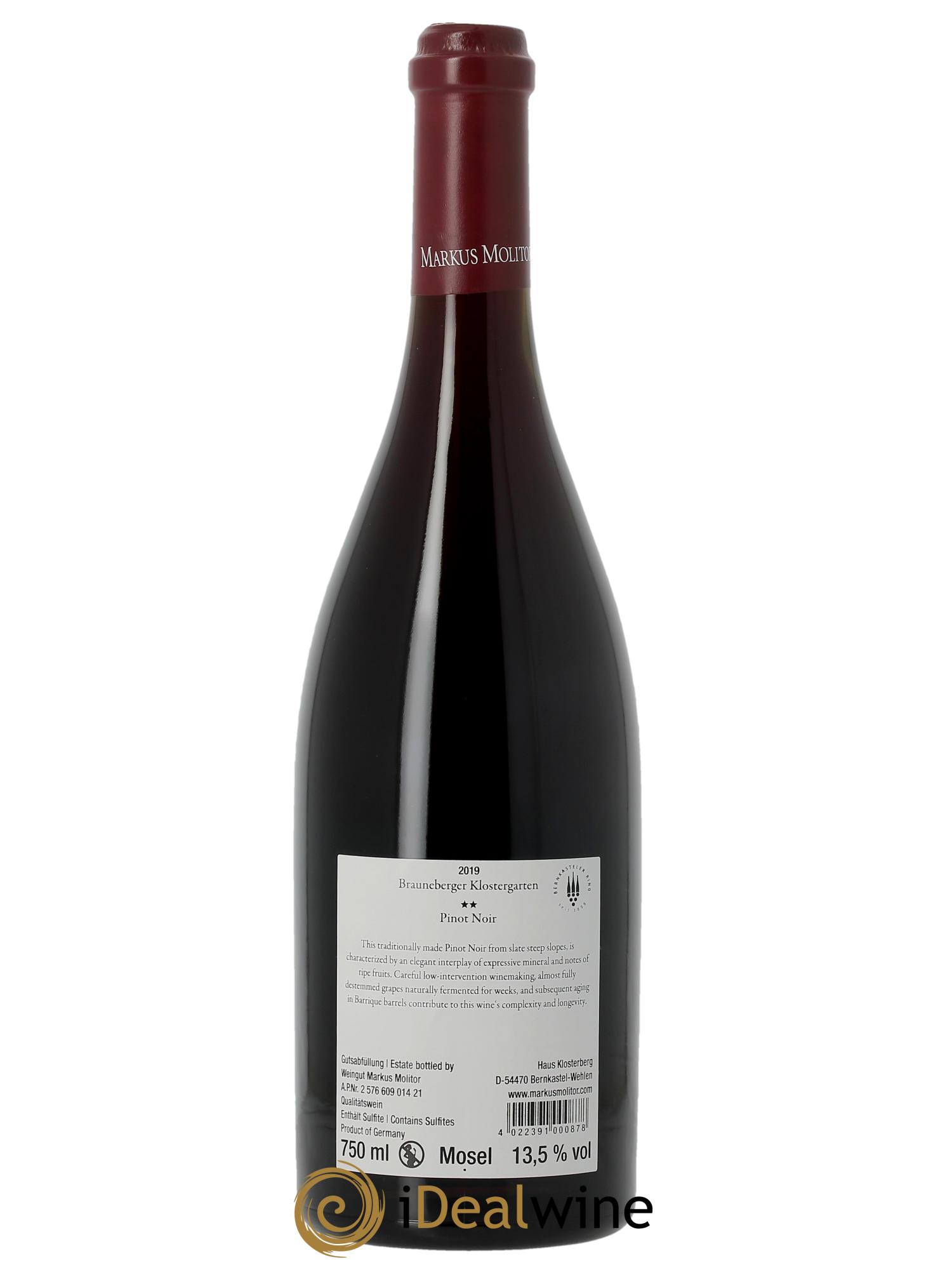 Pinot Noir Markus Molitor Brauneberger Klostergarten °° 2019 - Lot of 1 bottle - 1