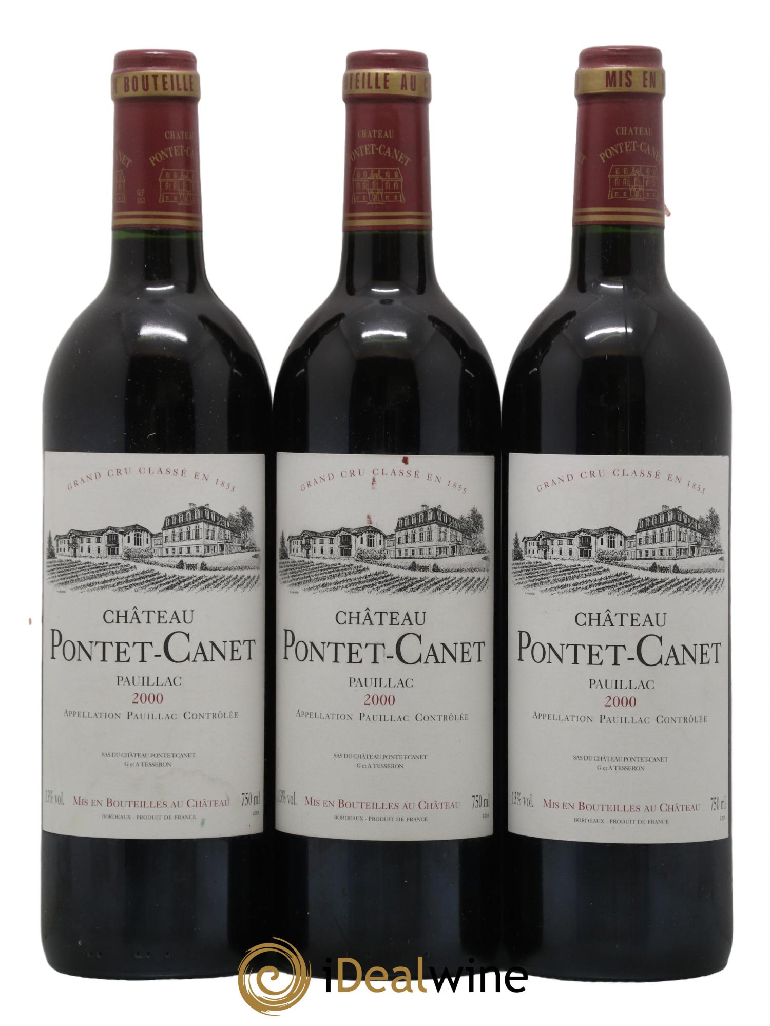 Château Pontet Canet 5ème Grand Cru Classé 2000 - Lot de 3 bouteilles - 0