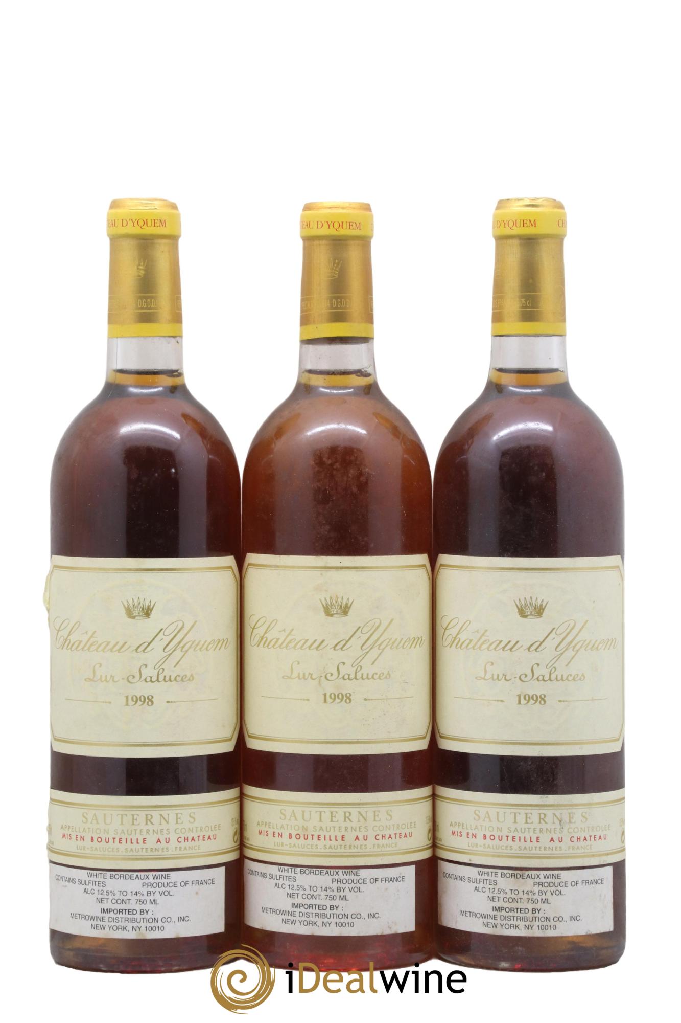 Château d' Yquem 1er Cru Classé Supérieur 1998 - Lot of 3 bottles - 0
