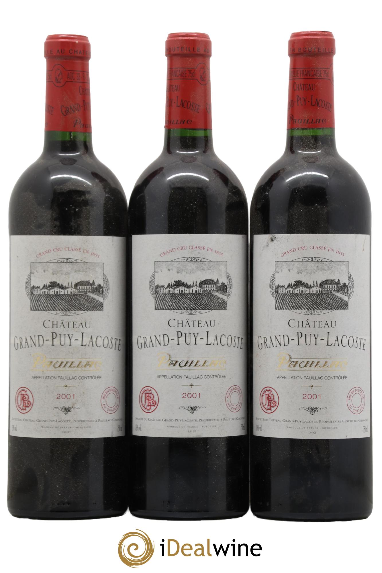 Château Grand Puy Lacoste 5ème Grand Cru Classé 2001 - Lot de 3 bouteilles - 0