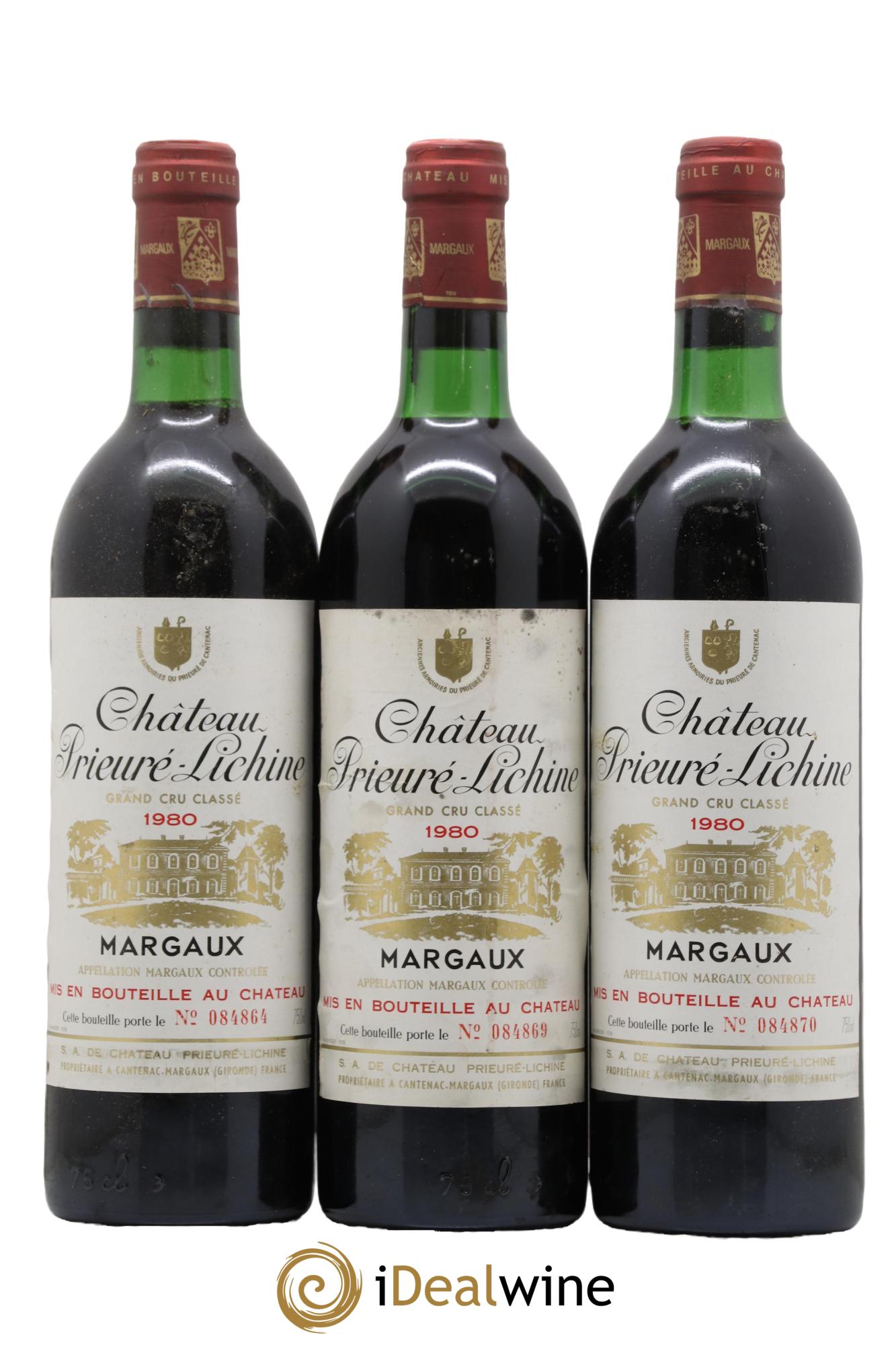 Château Prieuré Lichine 4ème Grand Cru Classé 1980 - Lot de 3 bouteilles - 0