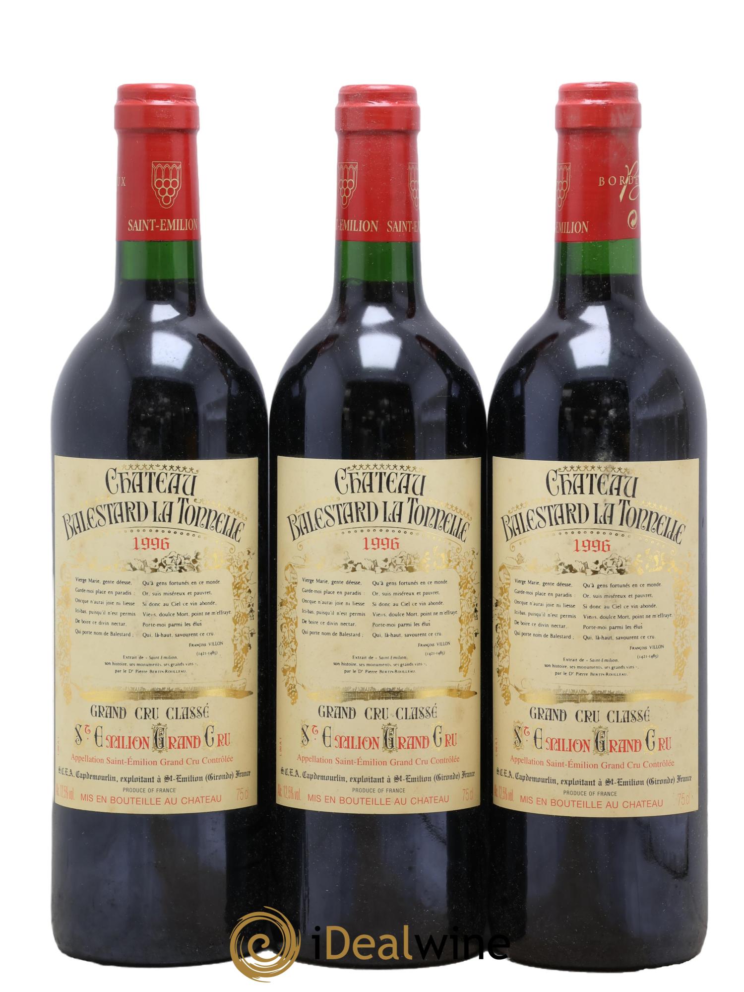 Château Balestard la Tonnelle Grand Cru Classé 1996 - Lot of 3 bottles - 0