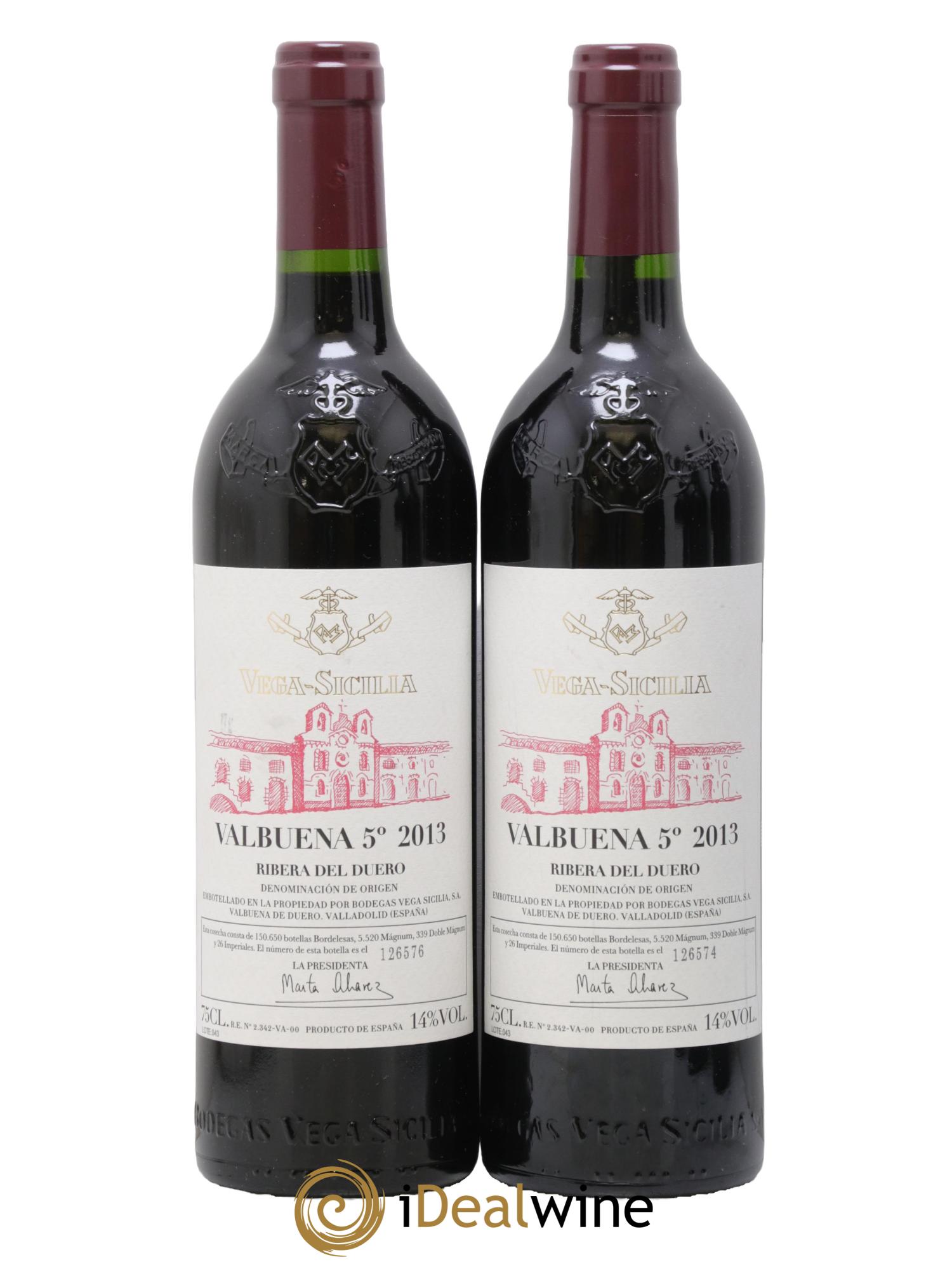 Ribera Del Duero DO Vega Sicilia Valbuena 5 ano Famille Alvarez 2013 - Lot de 2 bouteilles - 0