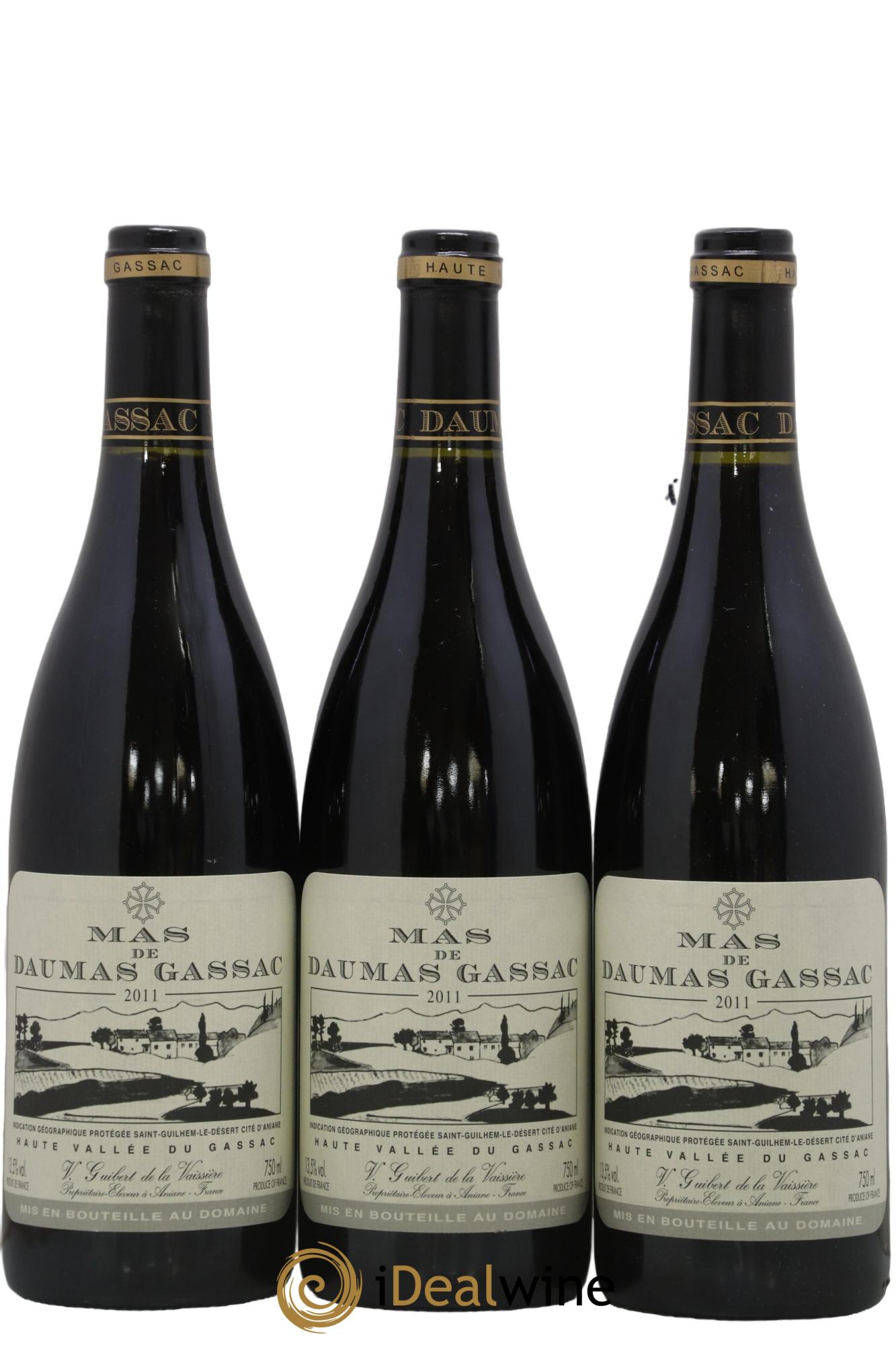 IGP St Guilhem-le-Désert - Cité d'Aniane Mas Daumas Gassac Famille Guibert de La Vaissière 2011 - Lot de 3 bouteilles - 0