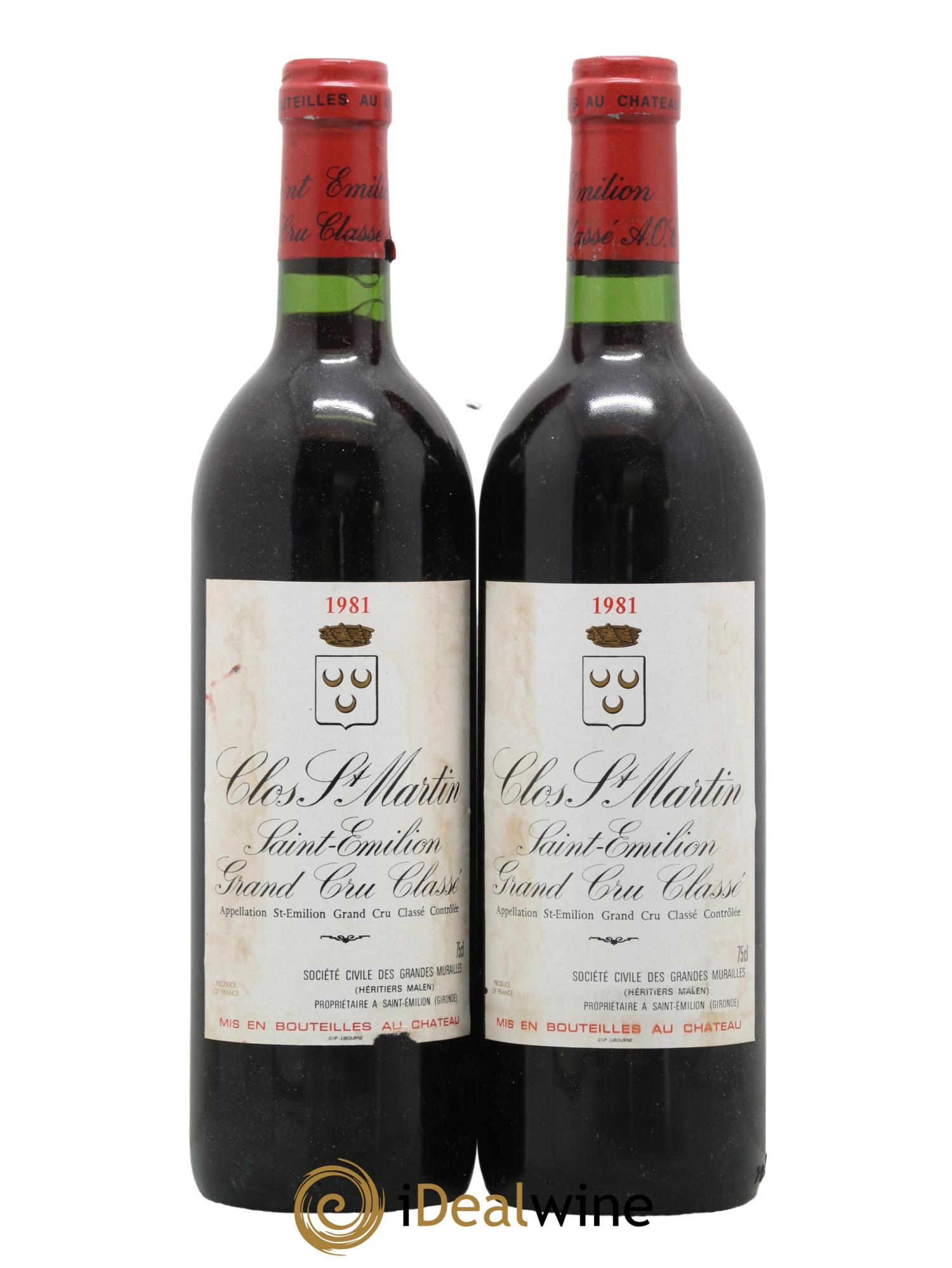 Clos Saint Martin Grand Cru Classé 1981 - Lot de 2 bouteilles - 0
