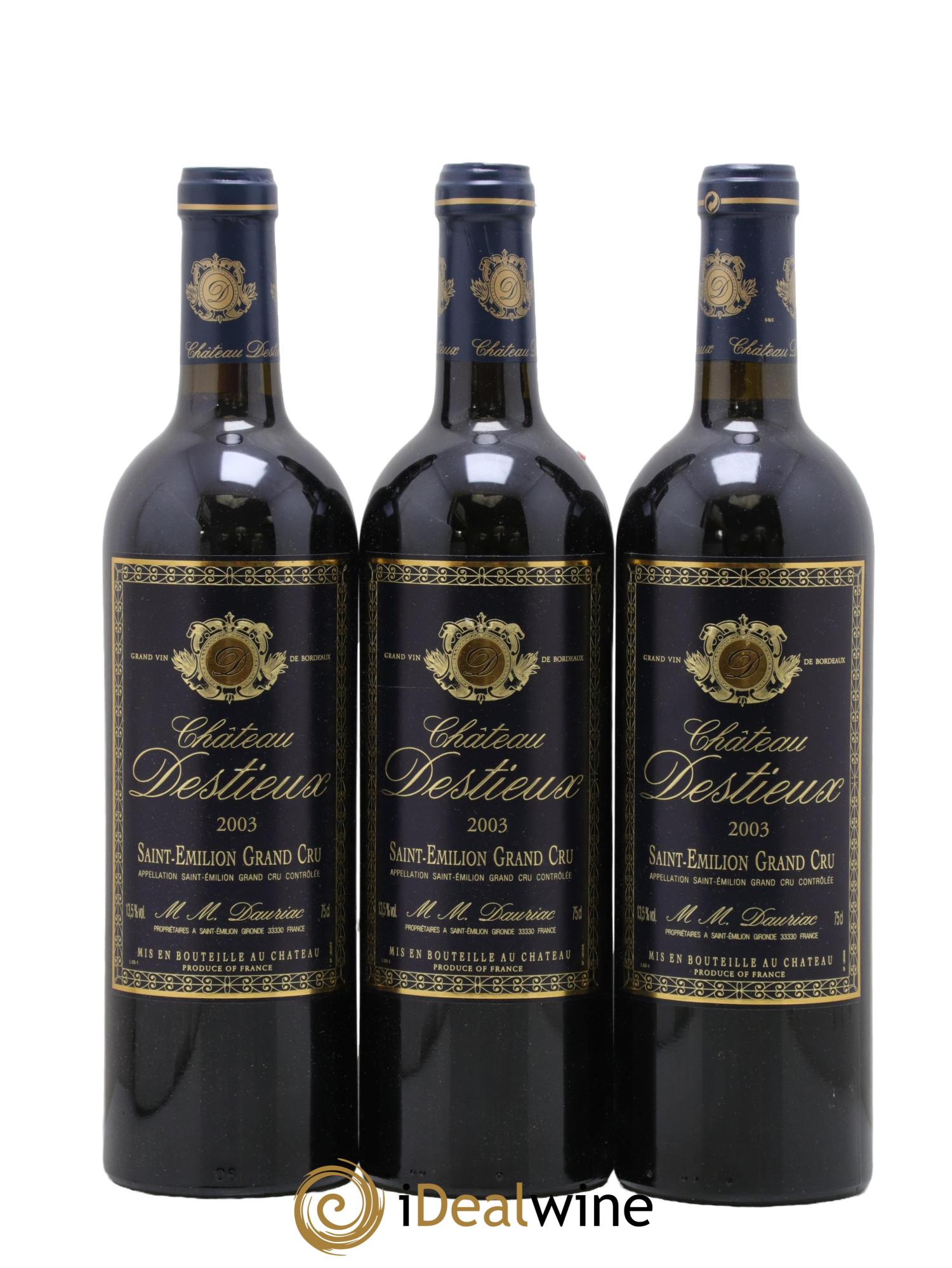Château Destieux Grand Cru Classé 2003 - Lot de 3 bouteilles - 0