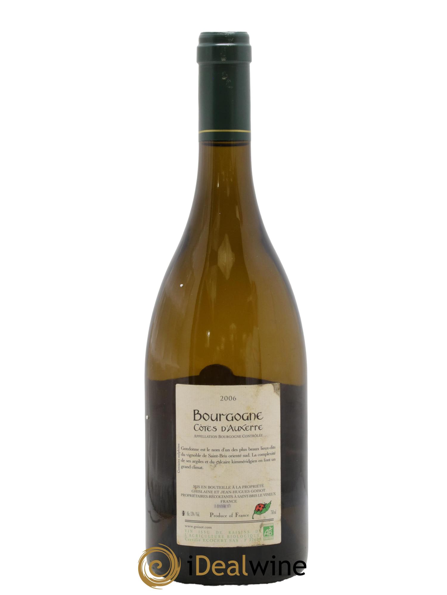 Bourgogne Côtes d'Auxerre Gondonne Goisot 2006 - Lot de 1 bouteille - 1