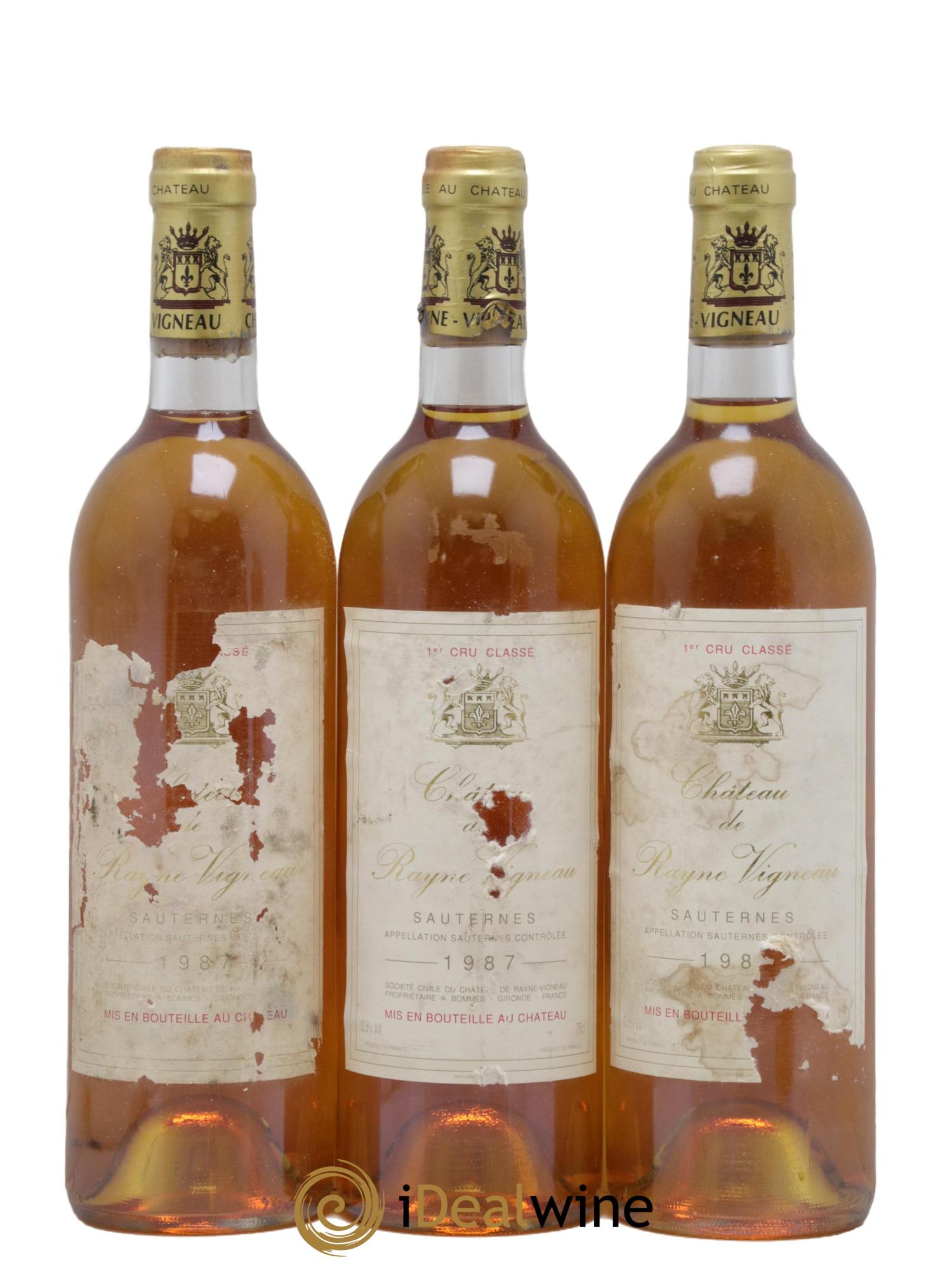 Château de Rayne Vigneau 1er Grand Cru Classé 1987 - Lot of 3 bottles - 0
