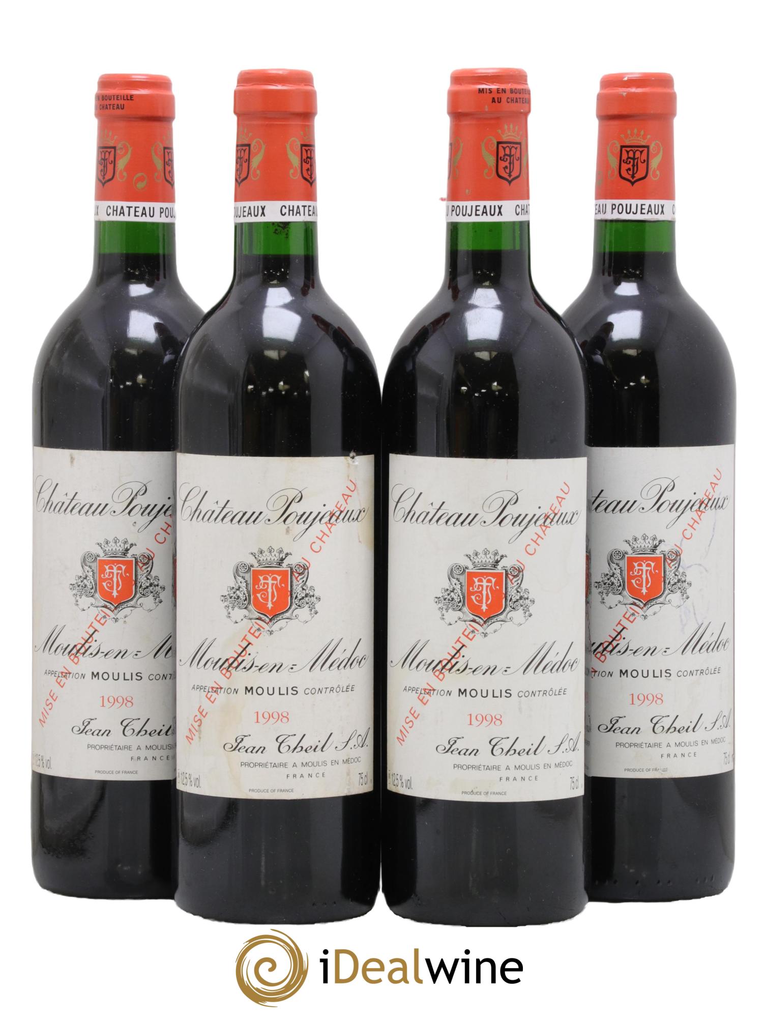 Château Poujeaux 1998 - Lotto di 4 bottiglie - 0