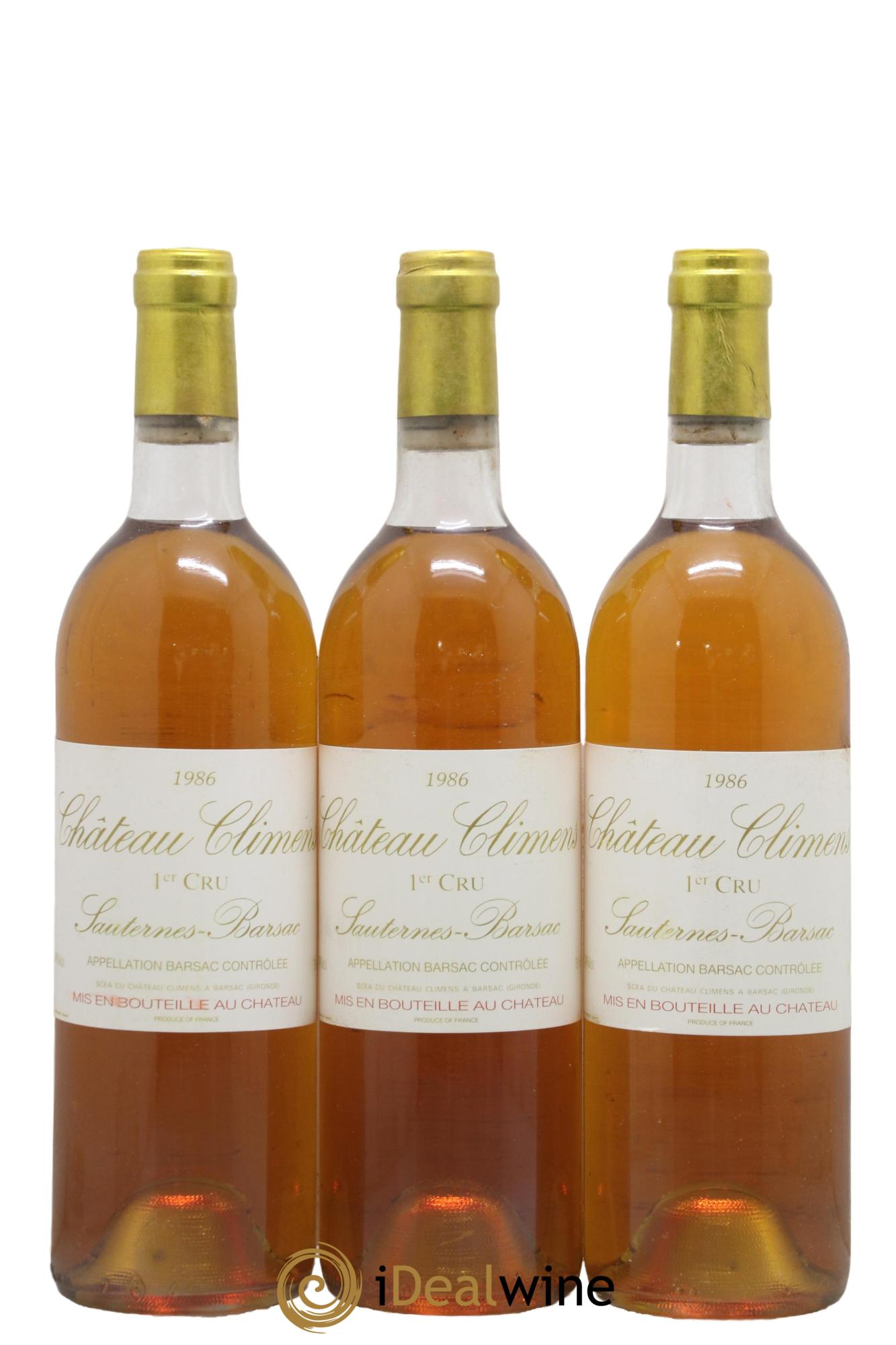 Château Climens 1er Grand Cru Classé 1986 - Posten von 3 Flaschen - 0