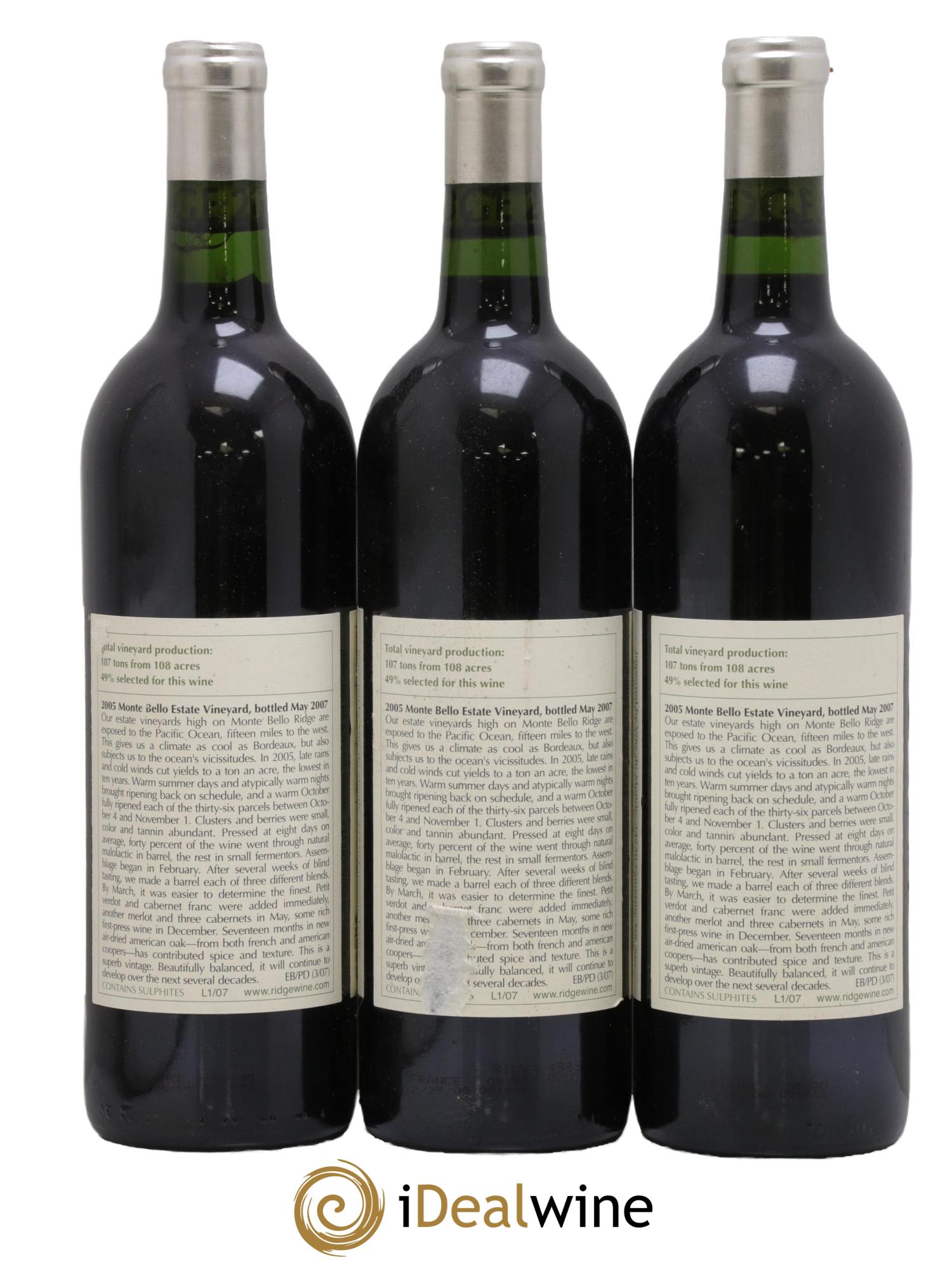 Santa Cruz Mountains Monte Bello Ridge Vineyards 2005 - Posten von 3 Flaschen - 1
