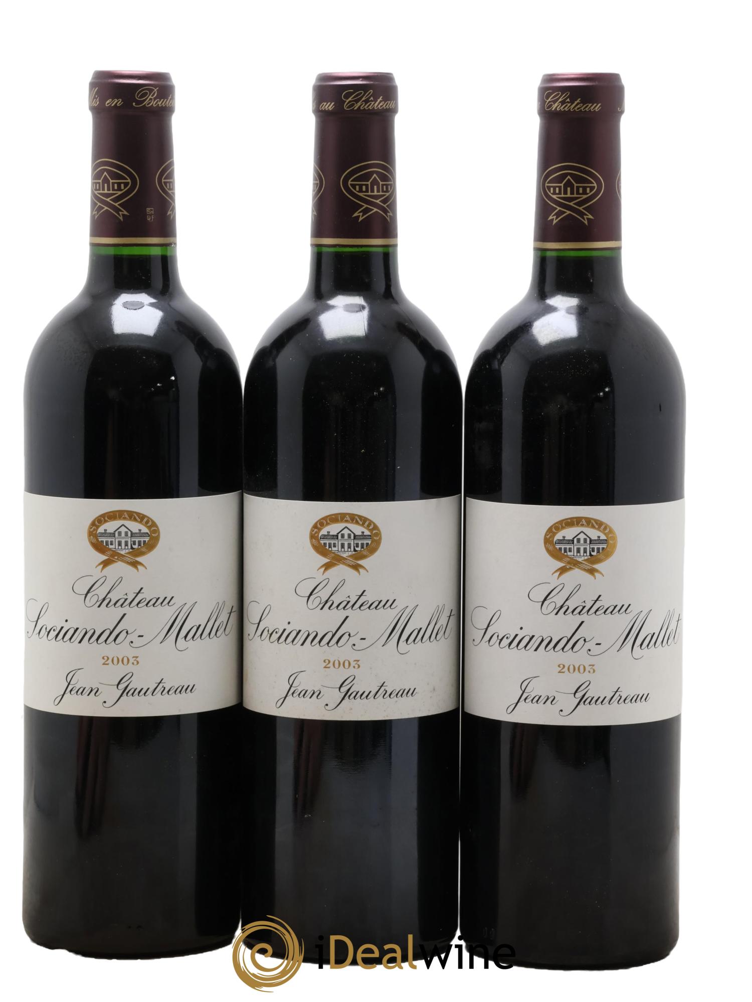 Château Sociando Mallet 2003 - Lotto di 3 bottiglie - 0