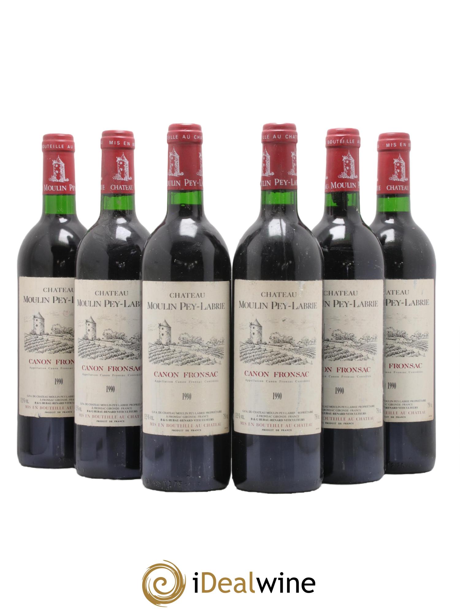 Canon-Fronsac Chateau Moulin Pey Labrie 1990 - Lot de 6 bouteilles - 0