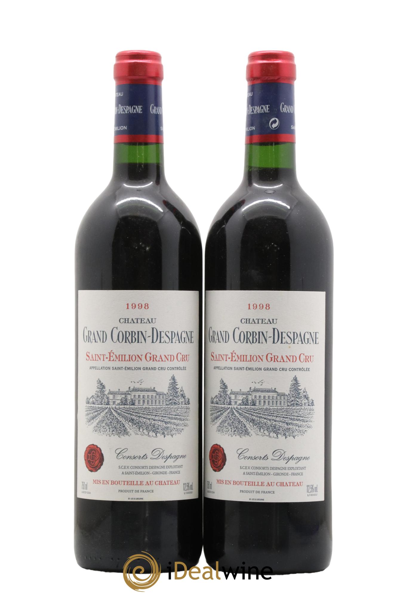 Château Grand Corbin Despagne Grand Cru Classé 1998 - Lot de 2 bouteilles - 0