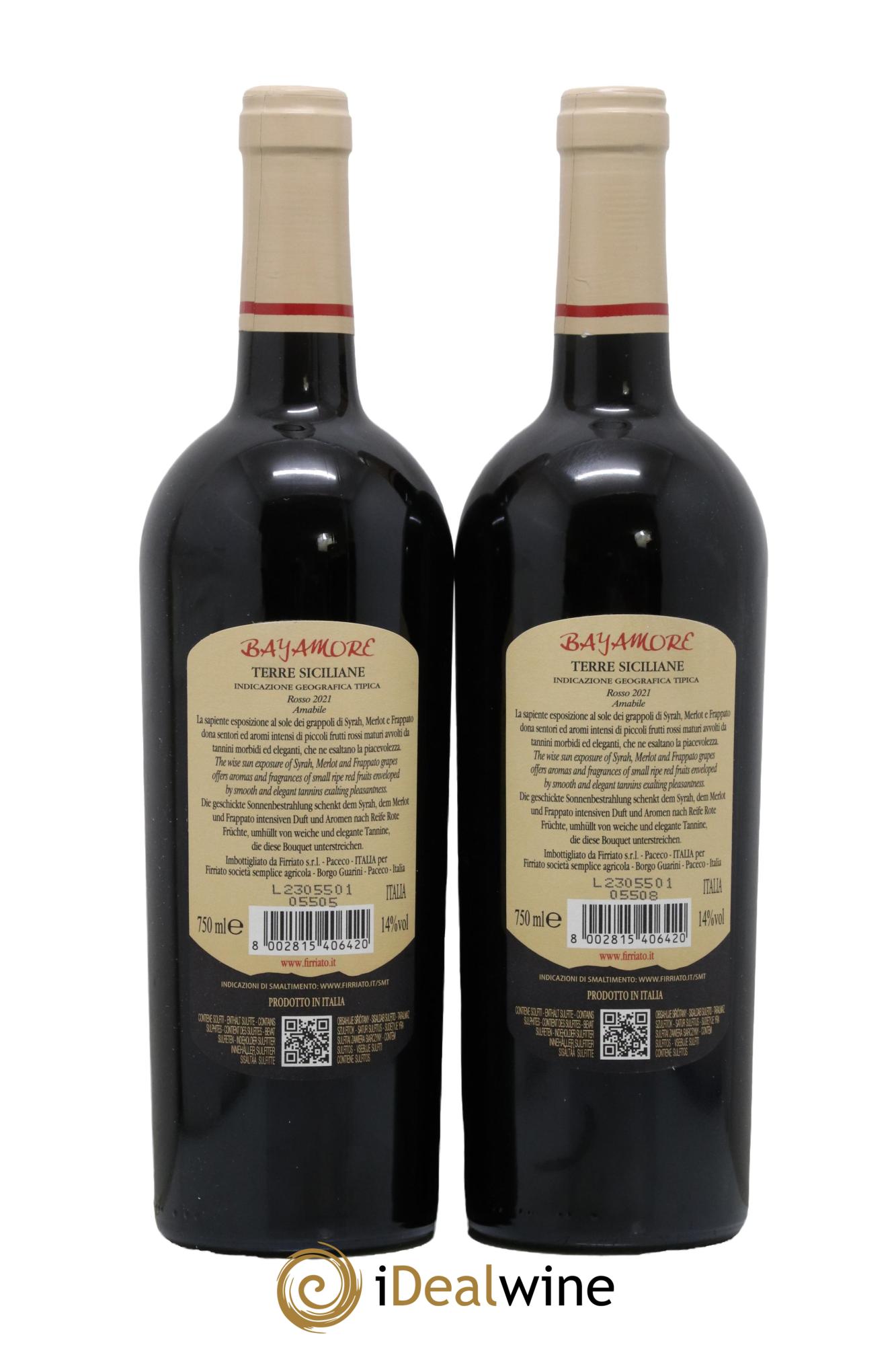 Italie IGT Terre Siciliane Bayamore Rosso di Rossi Firriato 2021 - Lotto di 2 bottiglie - 1