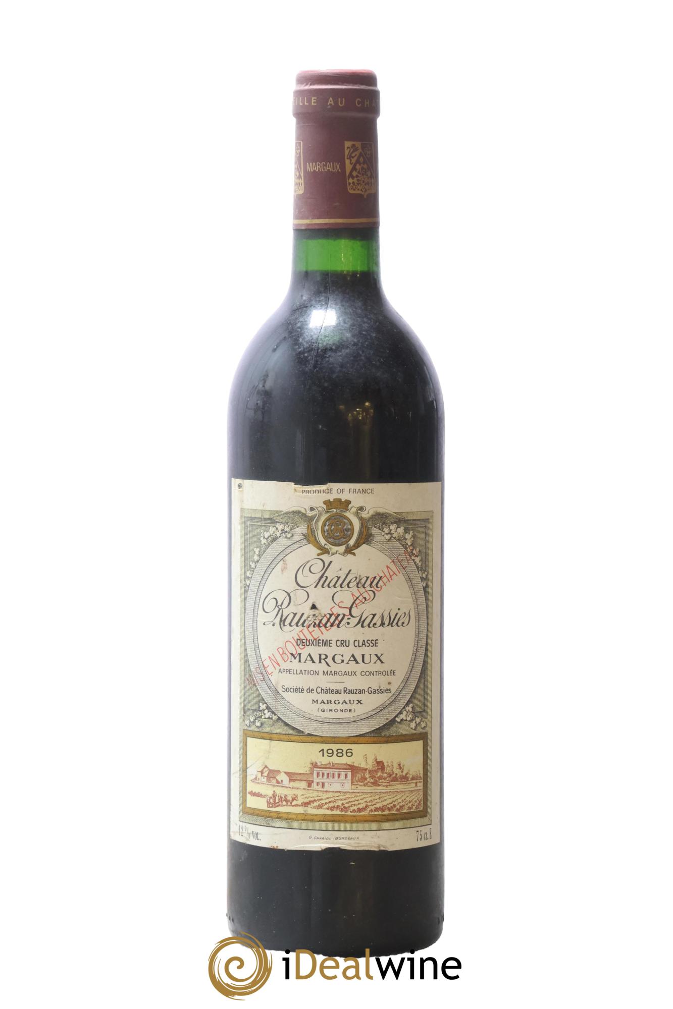 Château Rauzan-Gassies 2ème Grand Cru Classé 1986 - Posten von 1 Flasche - 0