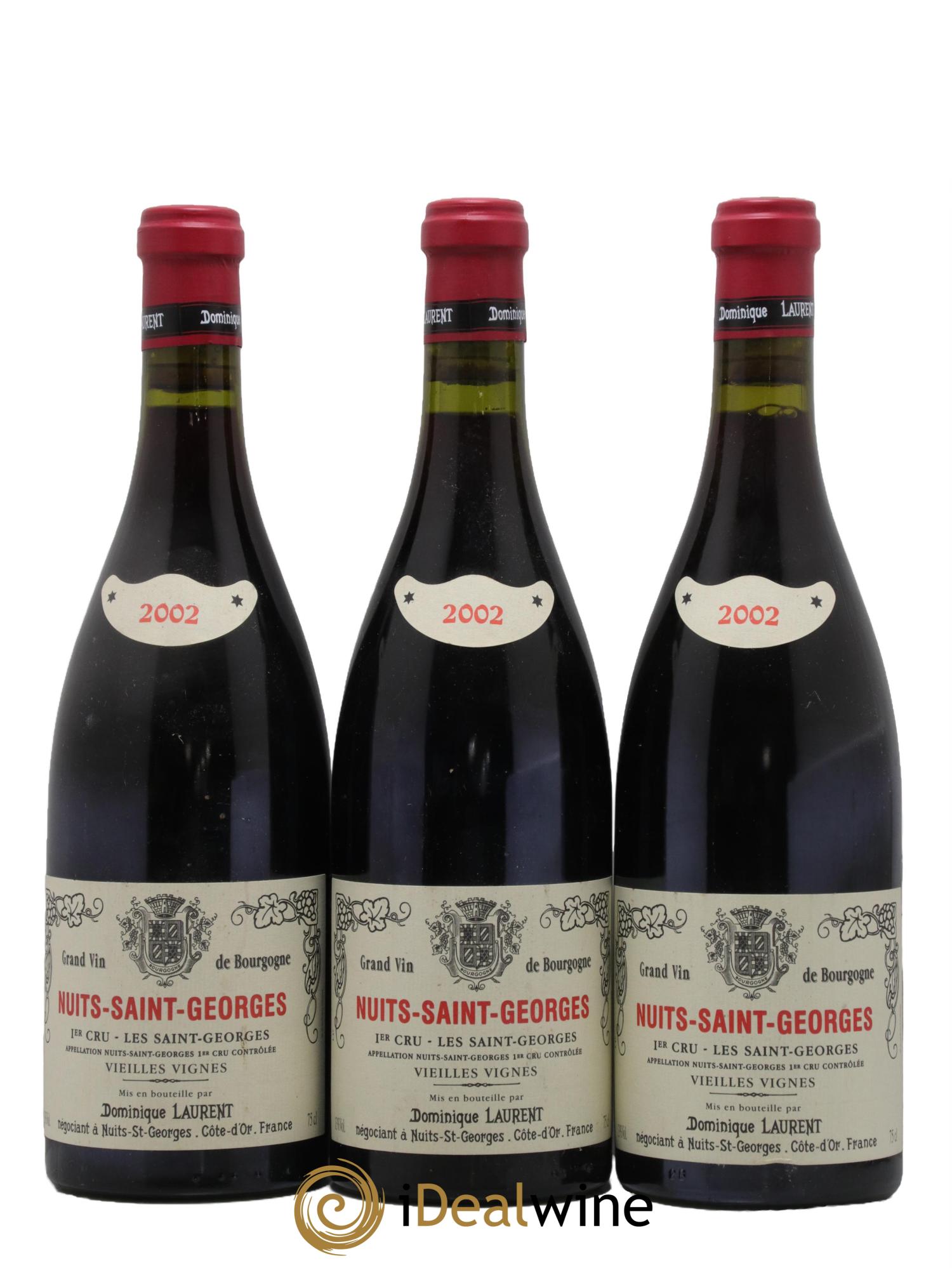 Nuits-Saint-Georges 1er Cru Les Saints Georges Vieilles Vignes Dominique Laurent 2002 - Lot de 3 bouteilles - 0