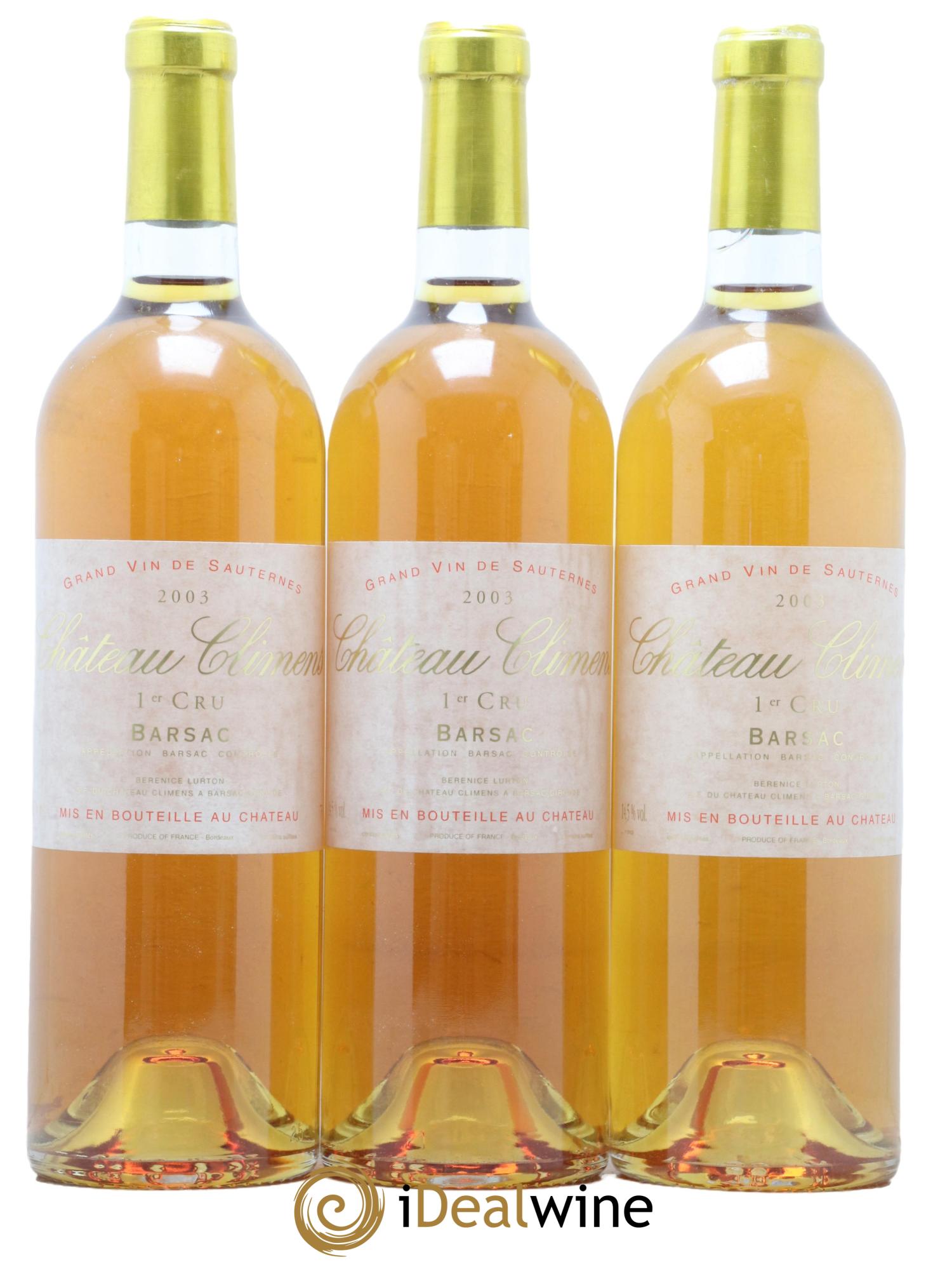 Château Climens 1er Grand Cru Classé 2003 - Lot de 3 bouteilles - 0