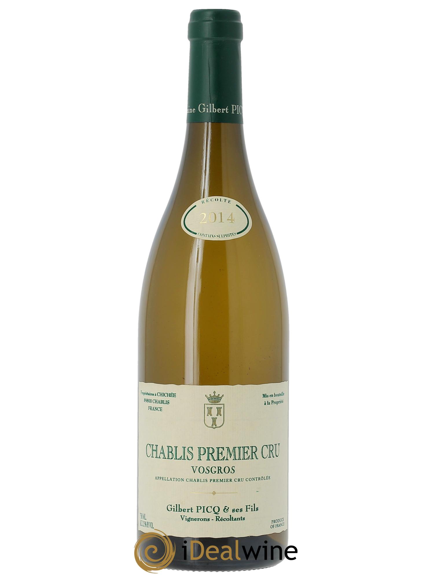 Chablis 1er Cru Vosgros Gilbert Picq et Fils 2014 - Lot de 1 bouteille - 0