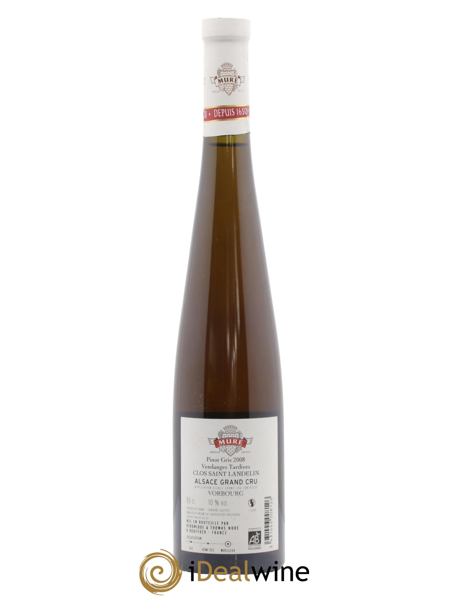 Alsace Pinot Gris Grand Cru Vorbourg Vendanges Tardives Clos Saint Landelin Domaine René Muré 2008 - Lot de 1 format 50cl - 1