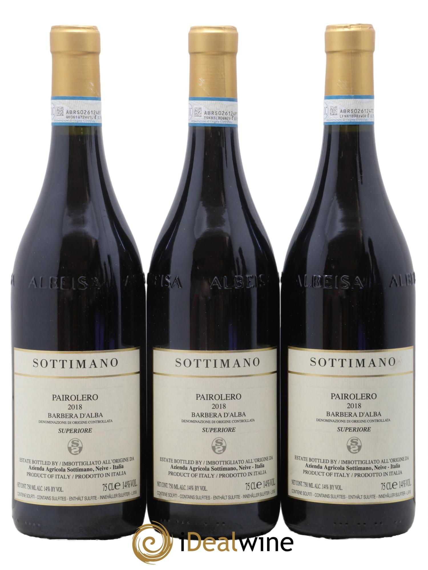 Barbera d'Alba Pairolero Sottimano 2018 - Lot de 3 bouteilles - 0