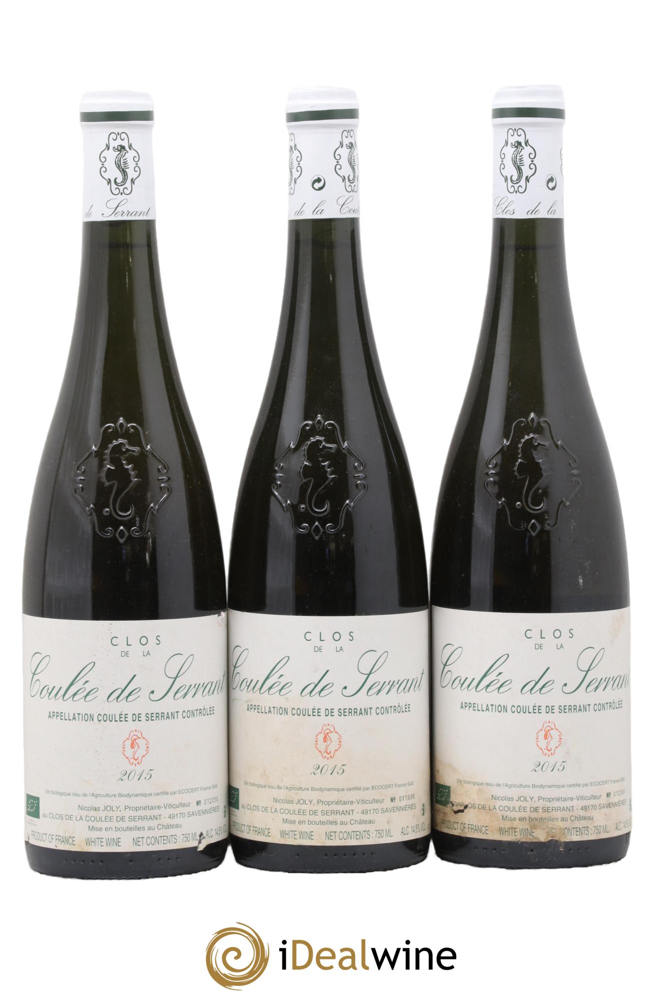 Savennières Clos de la Coulée de Serrant Vignobles de la Coulée de Serrant - Nicolas Joly 2015 - Lot of 3 bottles - 0