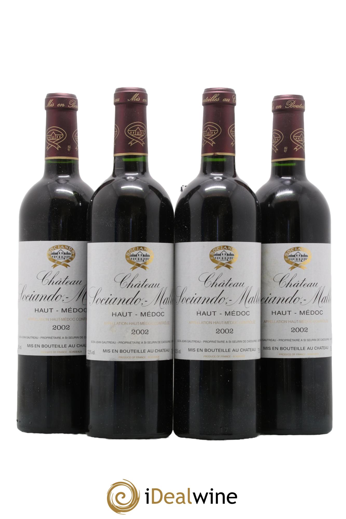 Château Sociando Mallet 2002 - Lotto di 4 bottiglie - 0