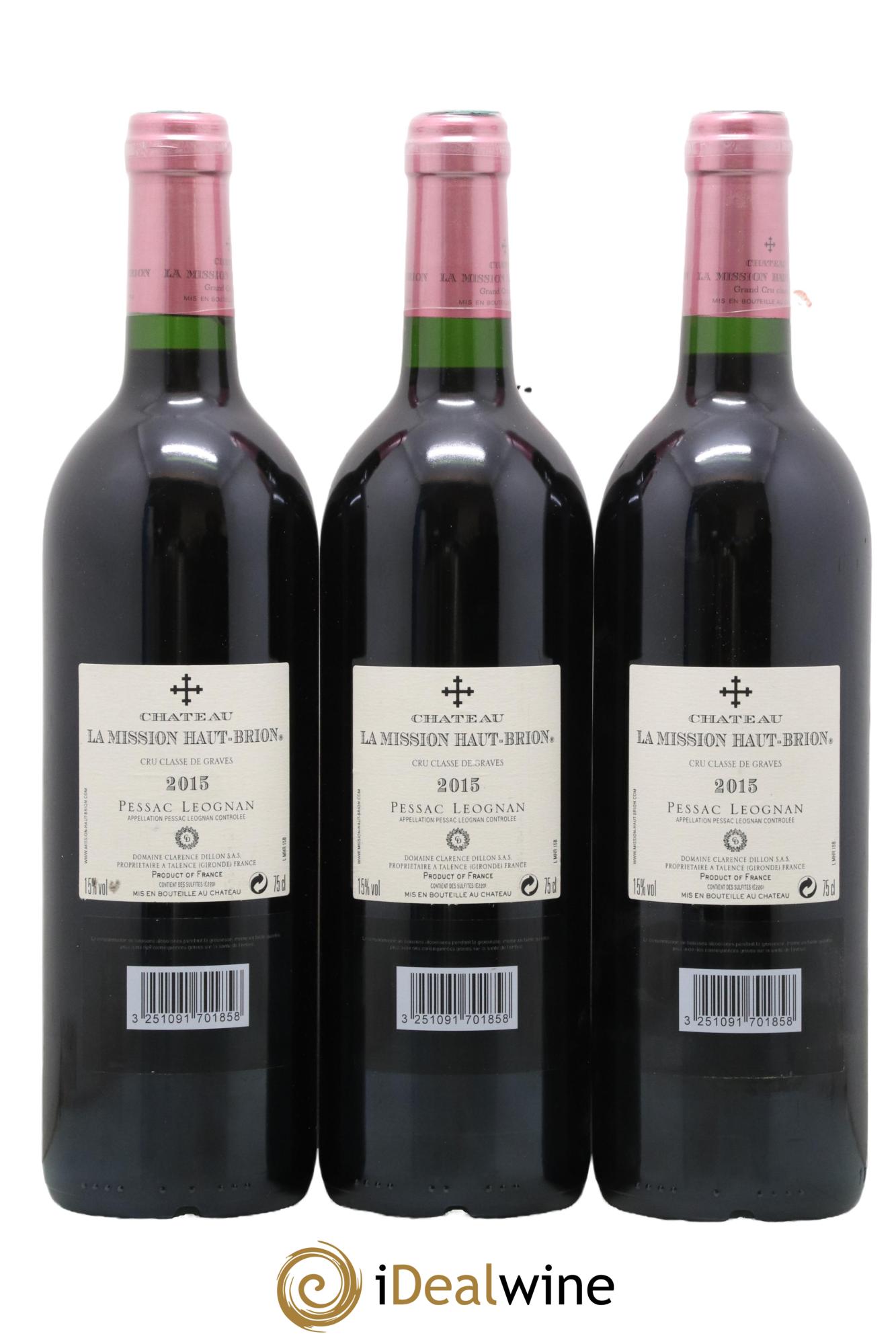 Château la Mission Haut-Brion Cru Classé de Graves 2015 - Lot of 3 bottles - 1