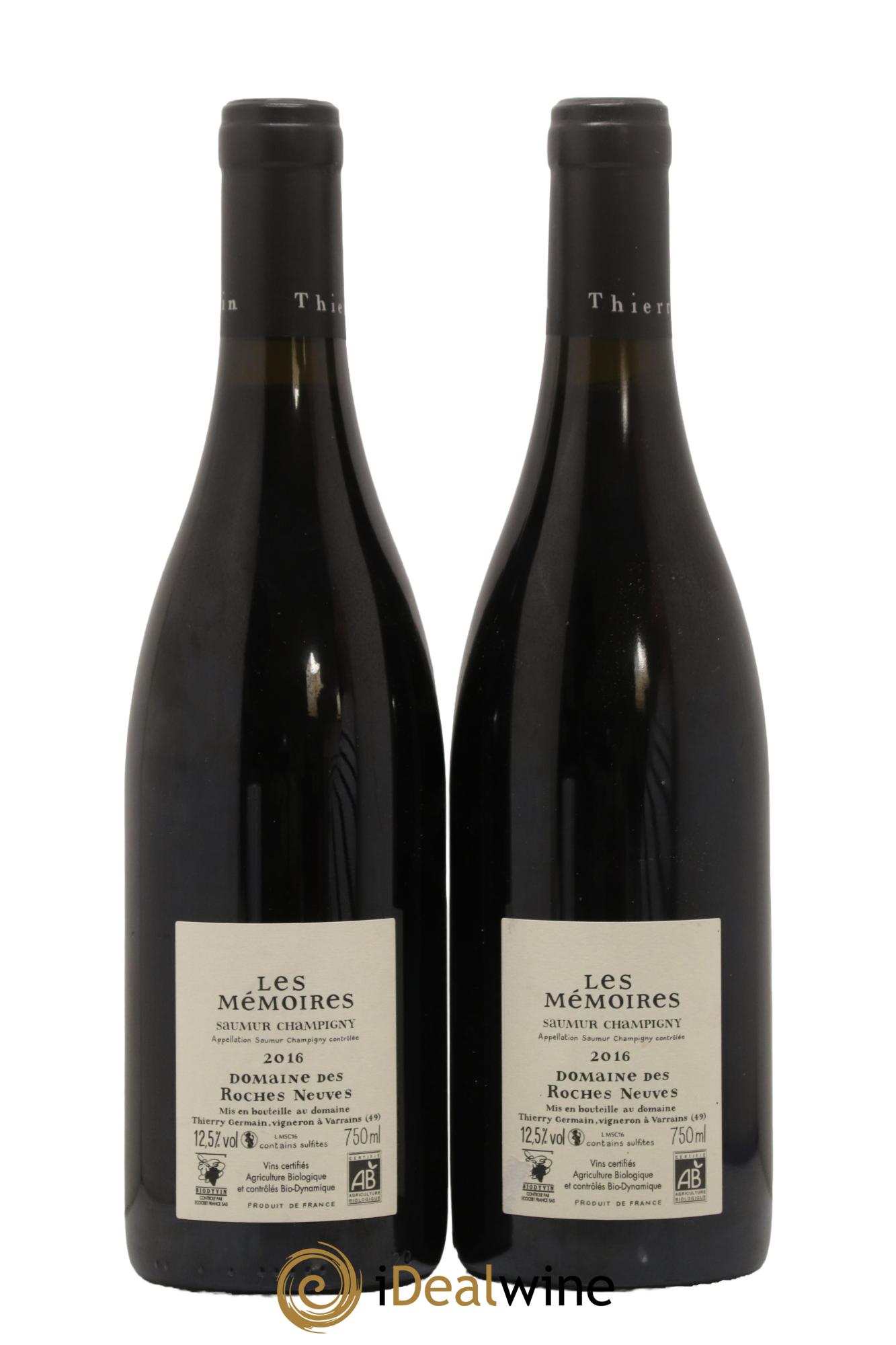 Saumur-Champigny Les Mémoires Domaine des Roches Neuves - Thierry Germain 2016 - Lot de 2 bouteilles - 1