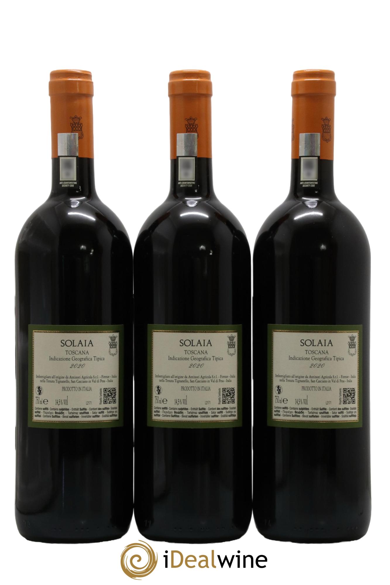 Toscana IGT Solaia Tenuta Tignanello - Marchesi Antinori 2020 - Lot of 3 bottles - 1