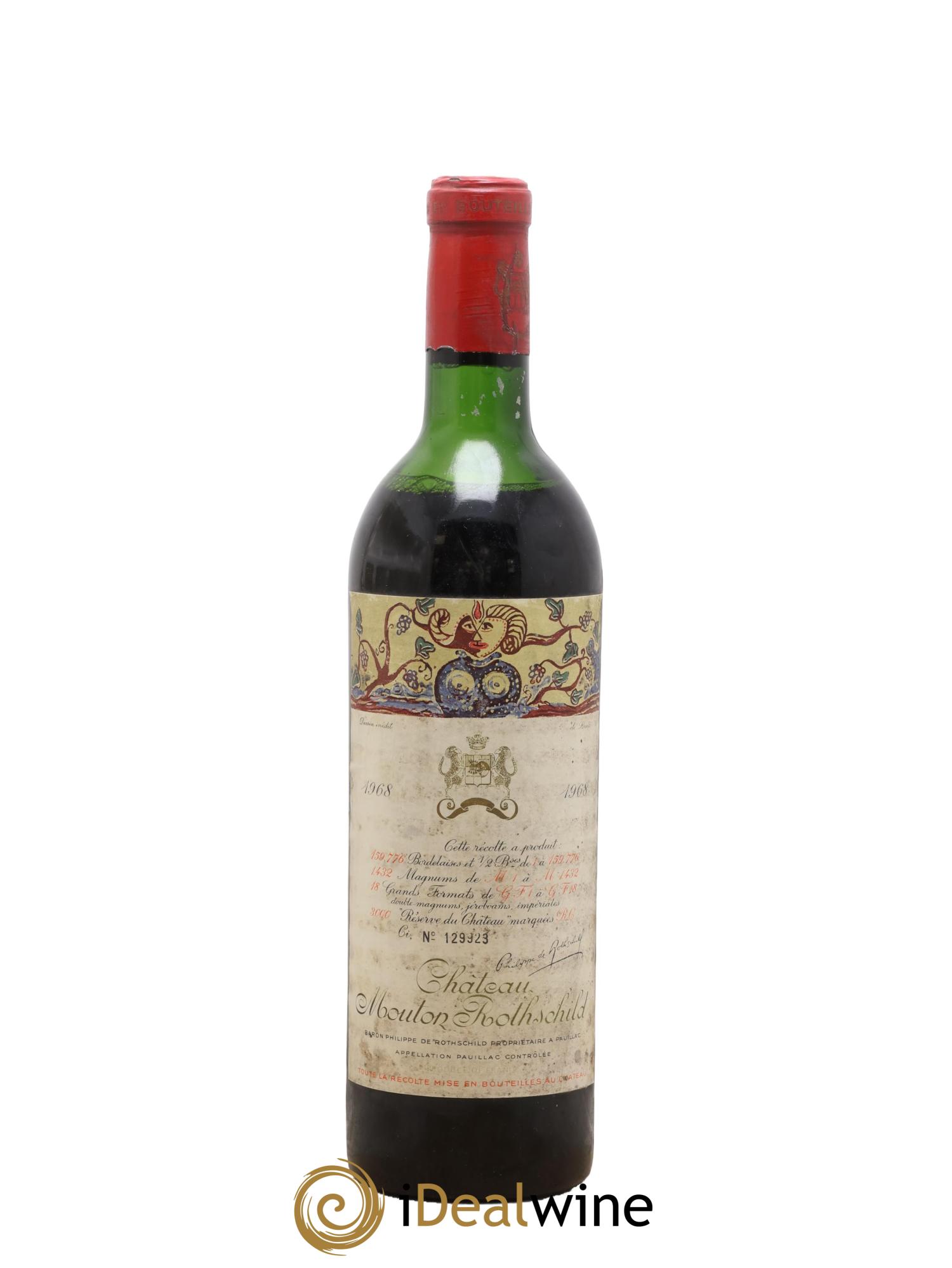 Château Mouton Rothschild 1er Grand Cru Classé 1968 - Lot de 1 bouteille - 0