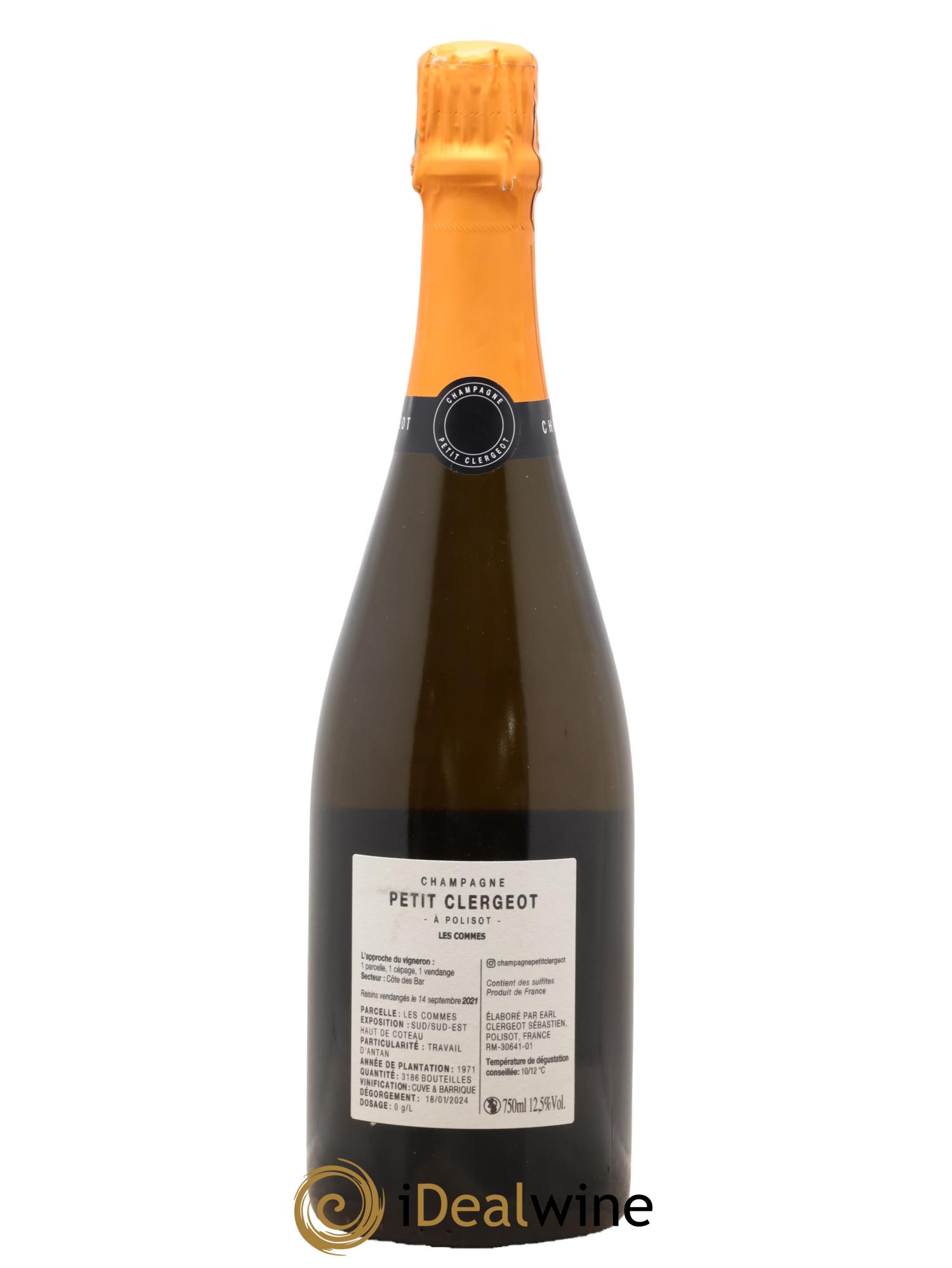 Champagne Les Commes Petit Clergeot 2021 - Lot de 1 bouteille - 1
