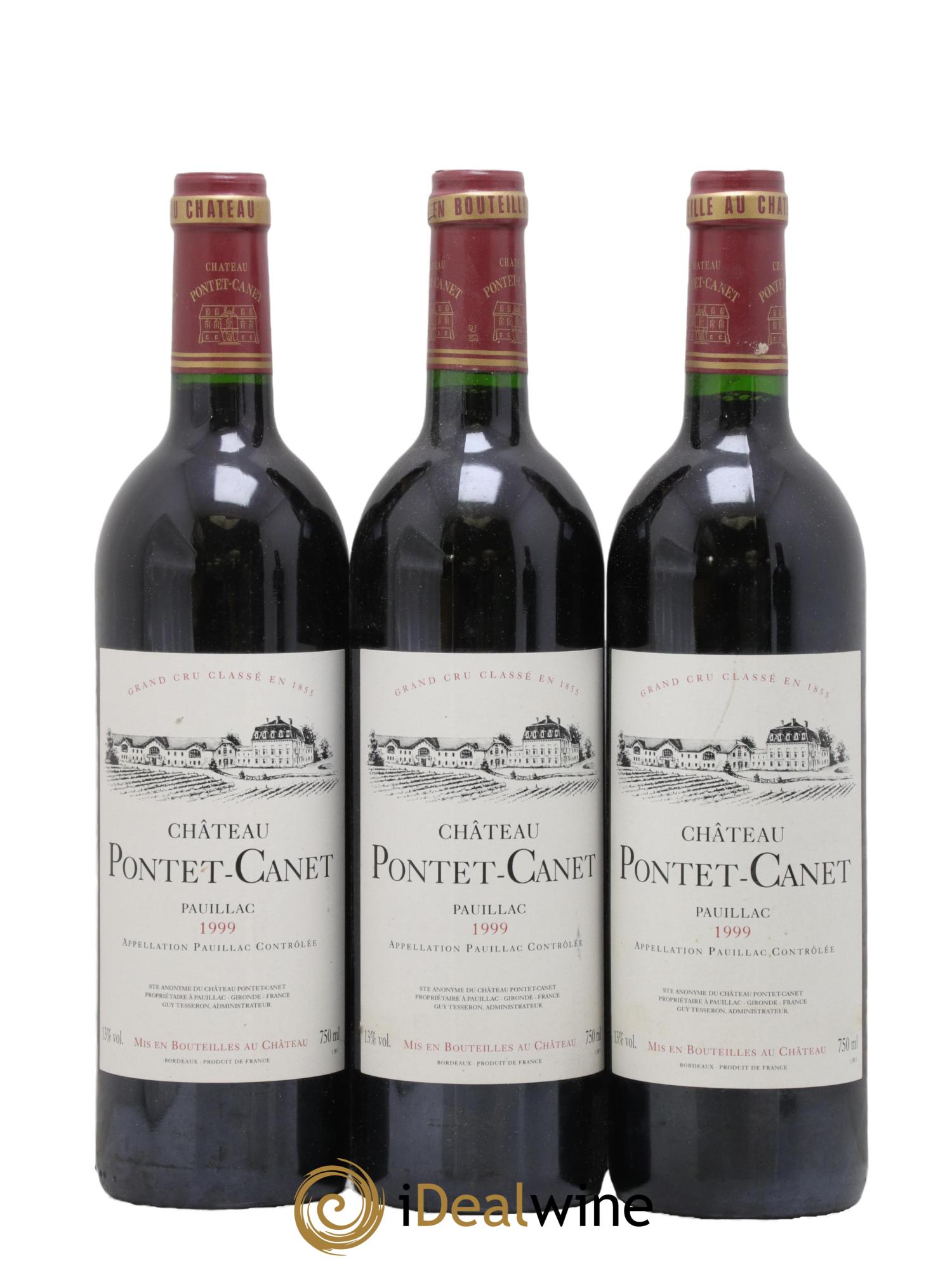 Château Pontet Canet 5ème Grand Cru Classé 1999 - Lot de 3 bouteilles - 0