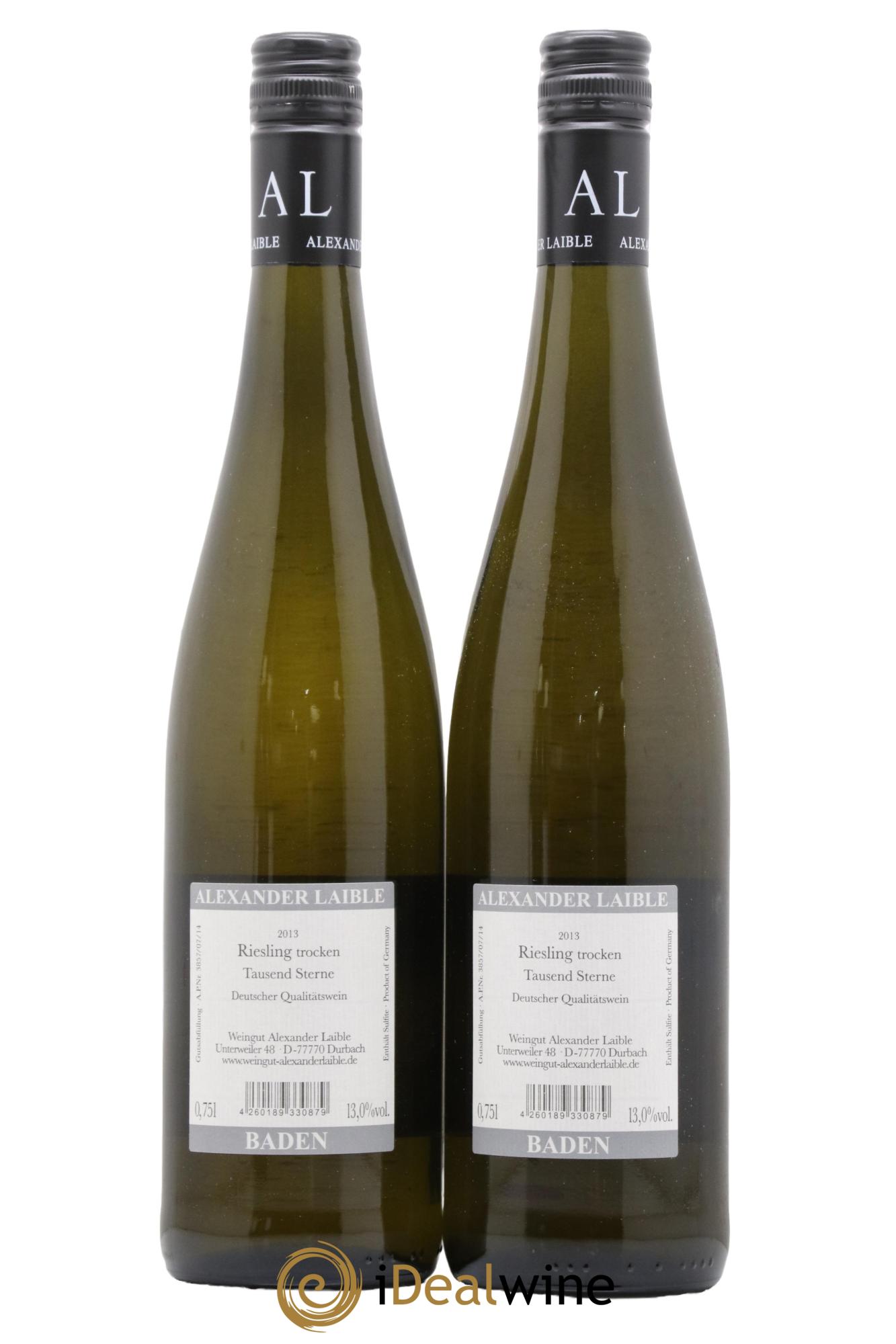Allemagne Pays de Bade Riesling Trocken Tausend Sterne Alexander Laible 2013 - Posten von 2 Flaschen - 1