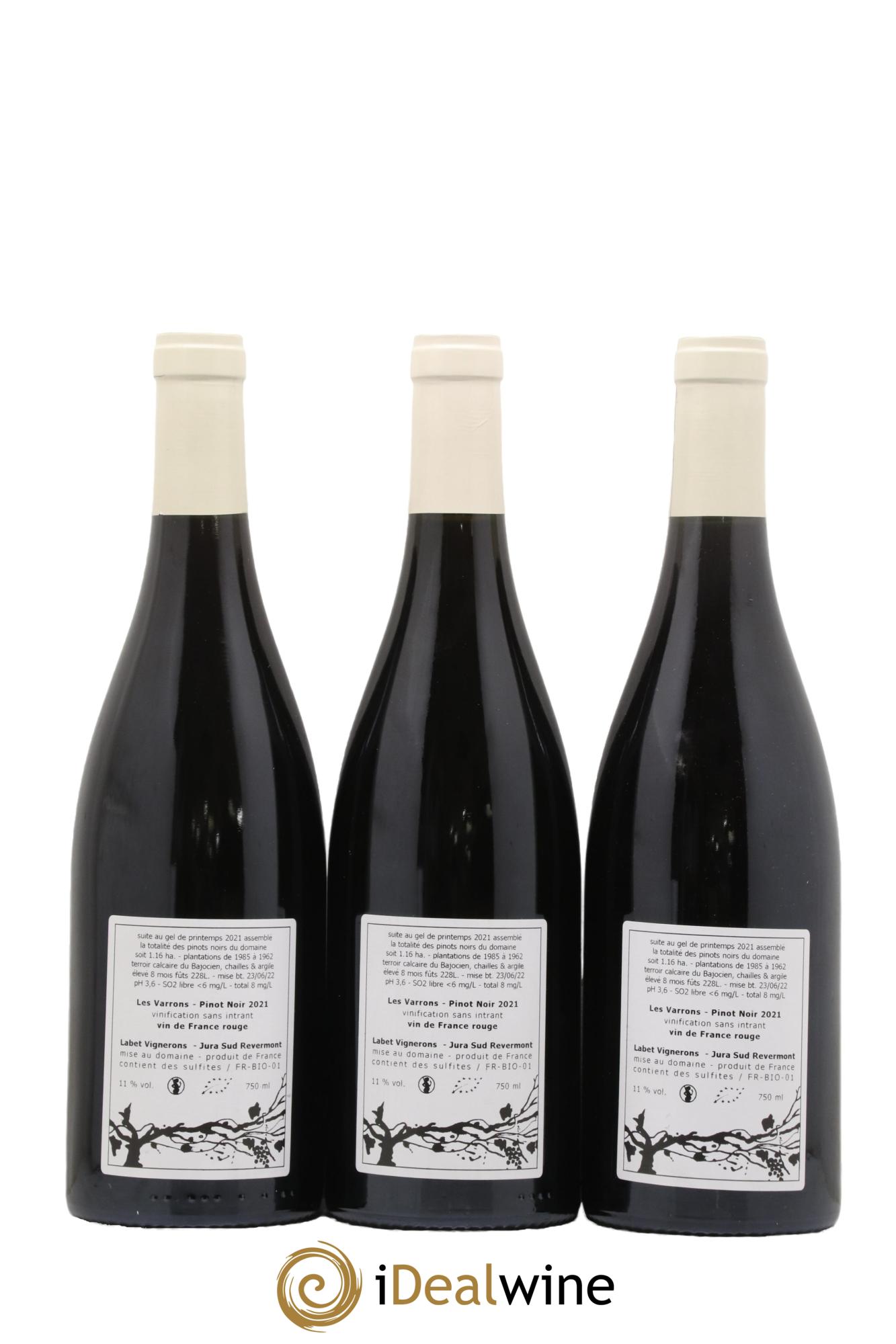 Côtes du Jura Pinot Noir Les Varrons Sélection Massale Romain - Julien - Charline Labet 2021 - Lot de 3 bouteilles - 1