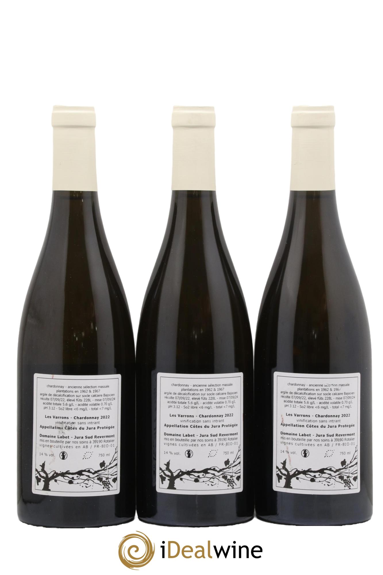 Côtes du Jura Chardonnay Les Varrons Romain - Julien - Charline Labet 2022 - Lot of 3 bottles - 1