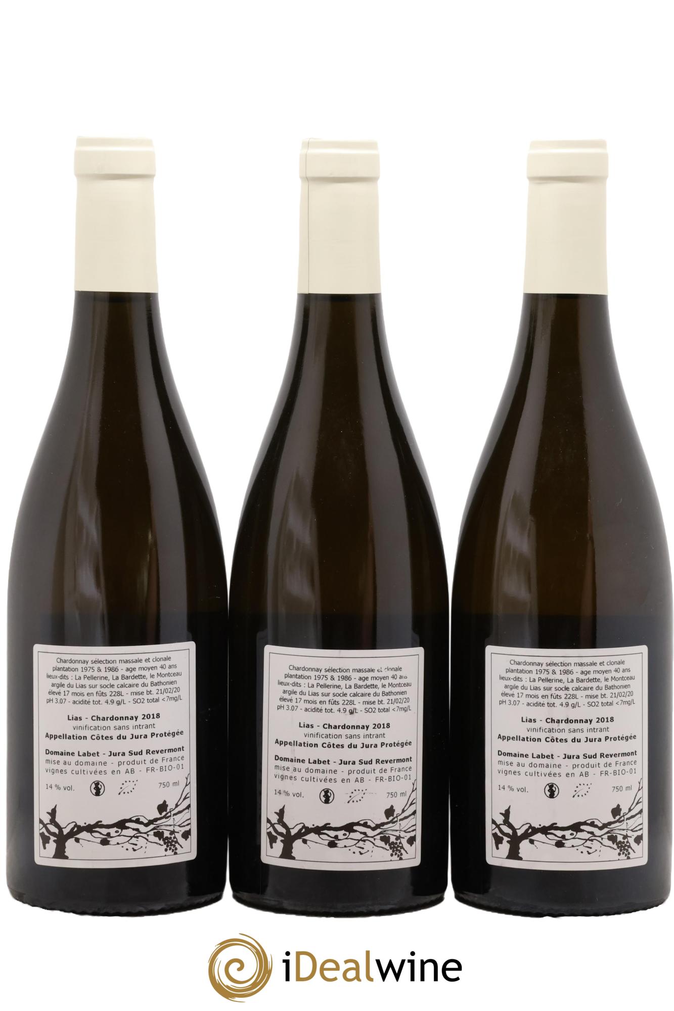 Côtes du Jura Chardonnay Lias Romain - Julien - Charline Labet 2018 - Lot de 3 bouteilles - 1