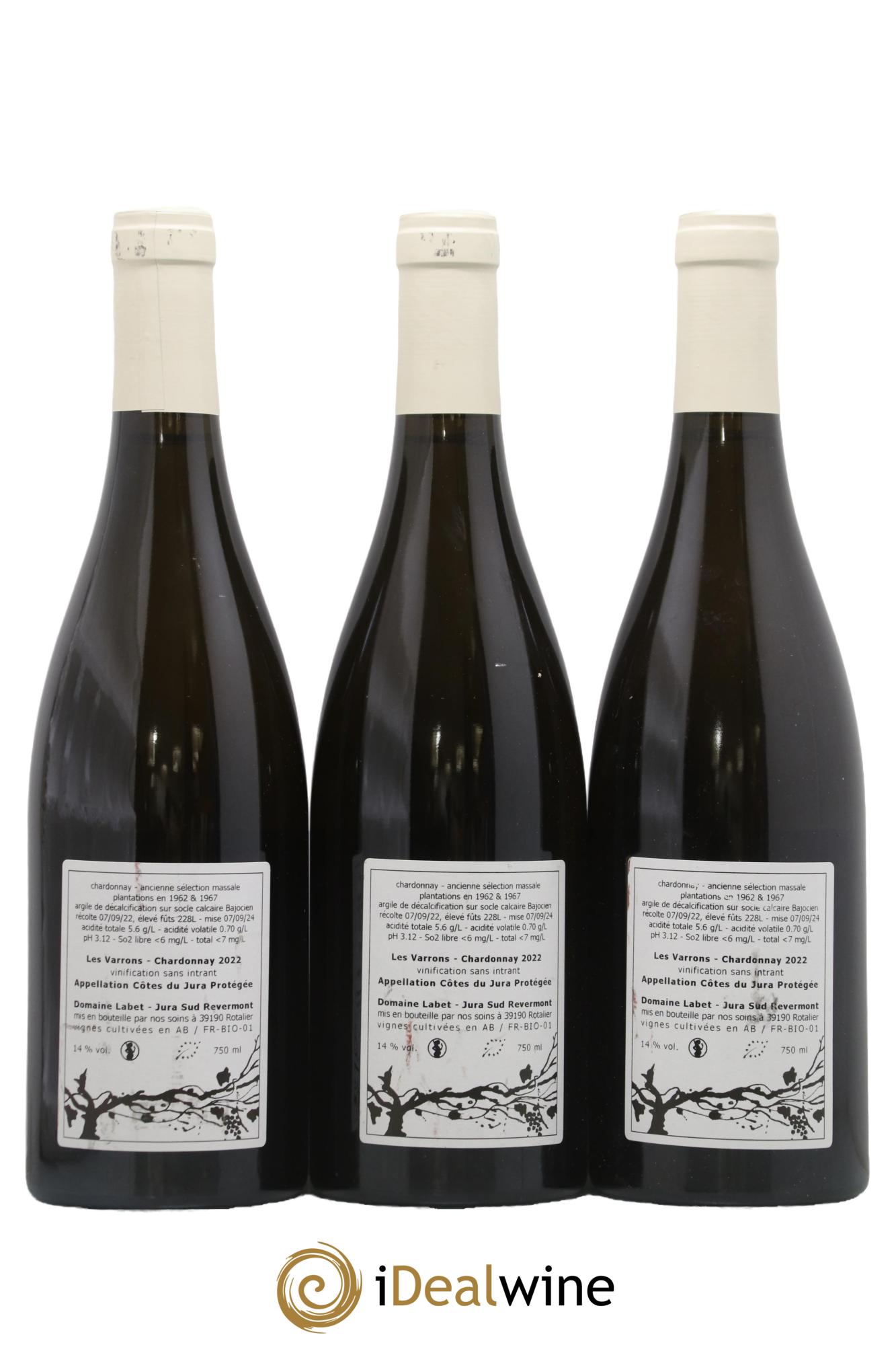 Côtes du Jura Chardonnay Les Varrons Romain - Julien - Charline Labet 2022 - Posten von 3 Flaschen - 1