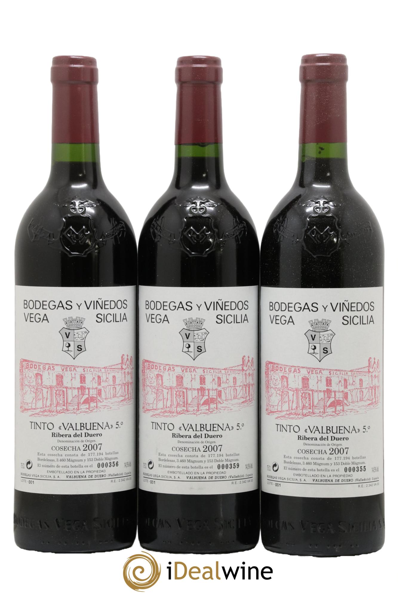 Ribera Del Duero DO Vega Sicilia Valbuena 5 ano Famille Alvarez 2007 - Lot de 3 bouteilles - 0