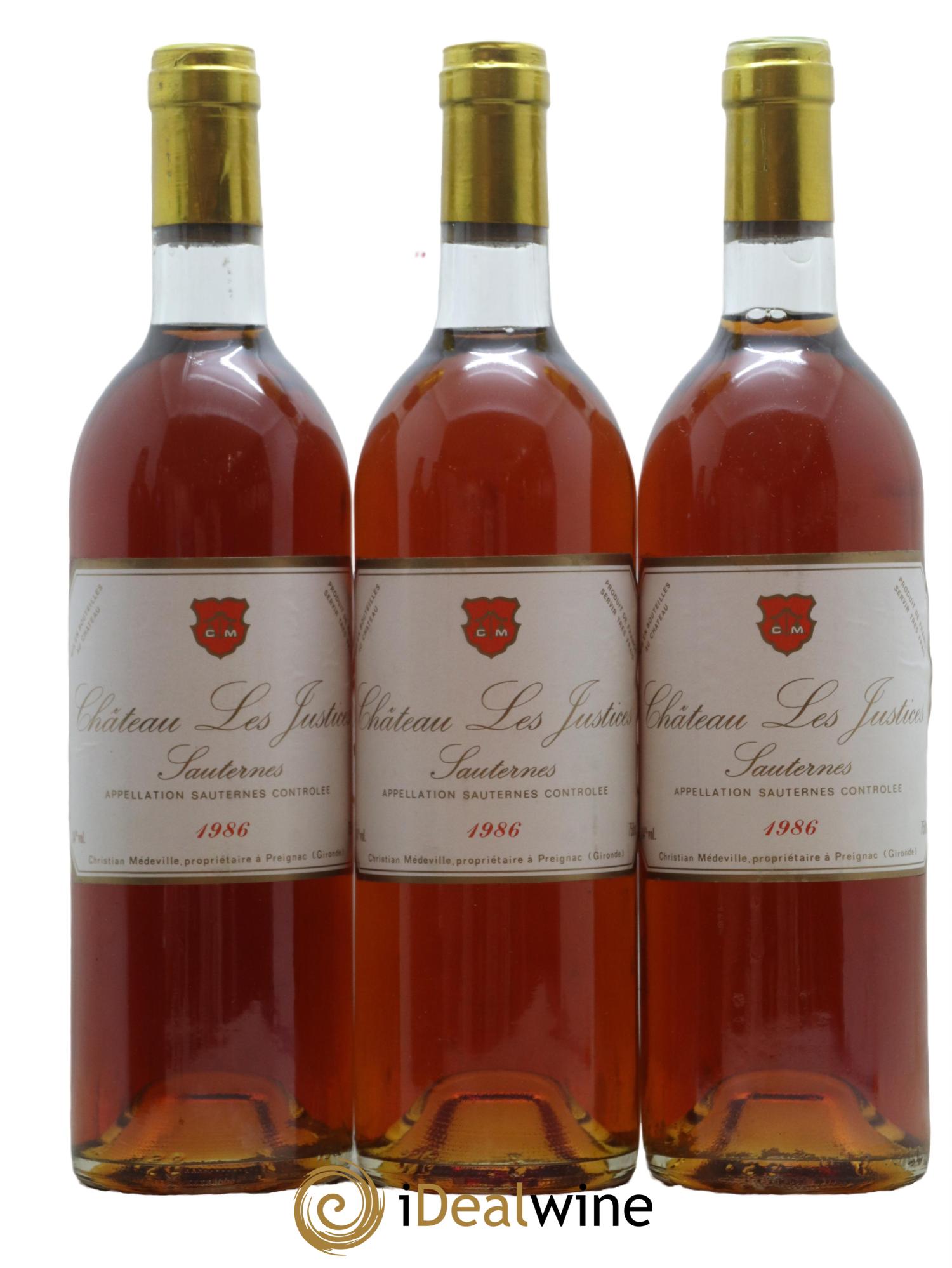Château les Justices Cru Bourgeois 1986 - Lot of 3 bottles - 0