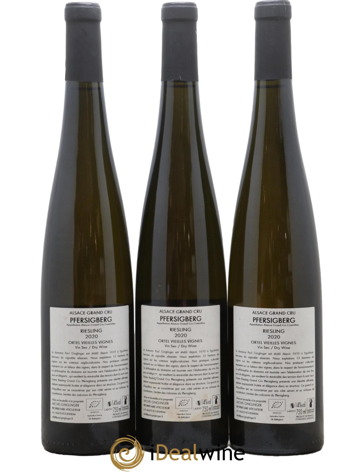 Alsace Riesling Vieilles Vignes Pfersigberg Paul Ginglinger 2020 - Lot de 3 bouteilles - 1