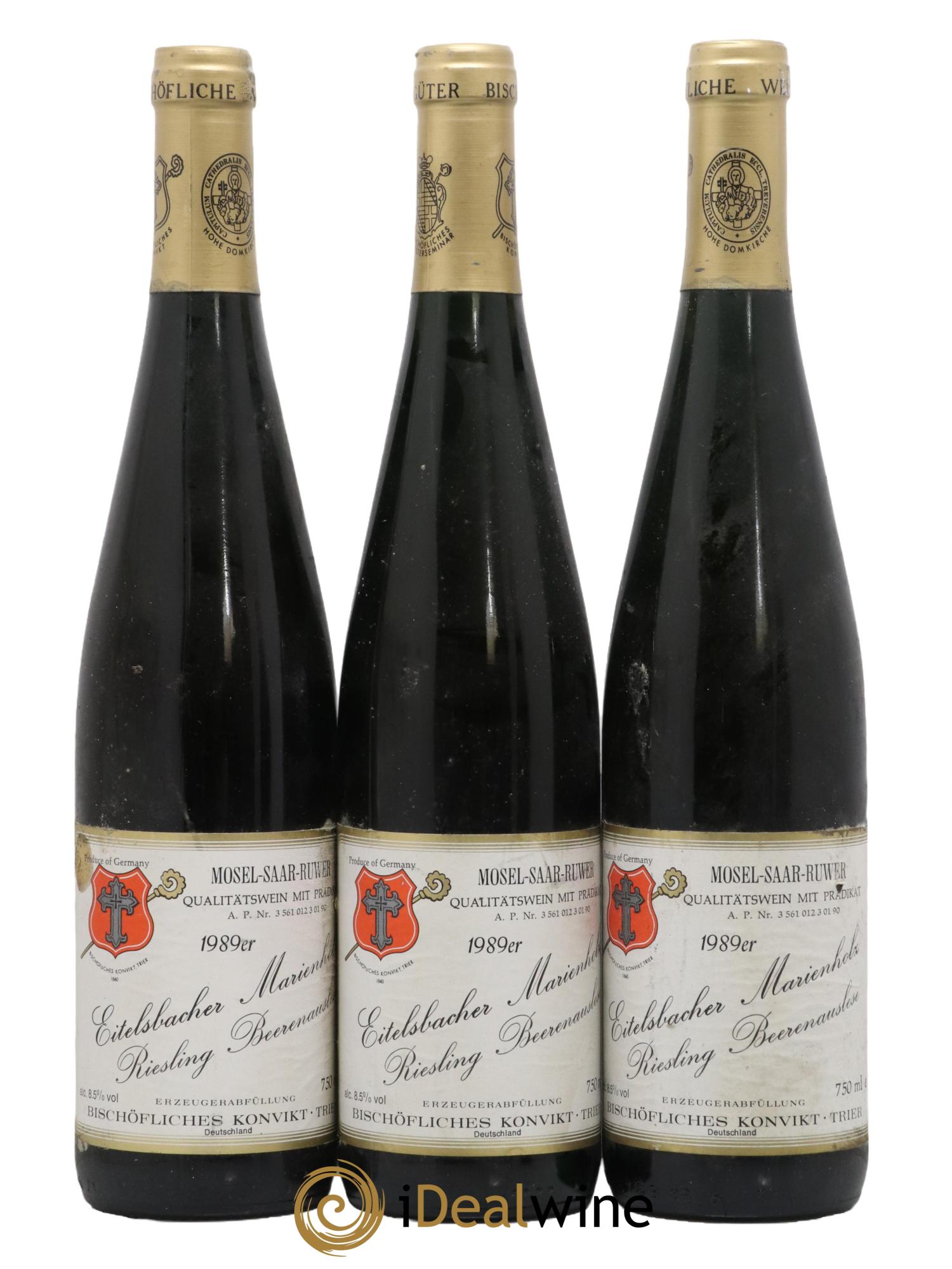 Allemagne Mosel-Saar Bischofliches Konvikt Trier Eitelsbacher Marienholz Beerenauslese 1989 - Posten von 3 Flaschen - 0
