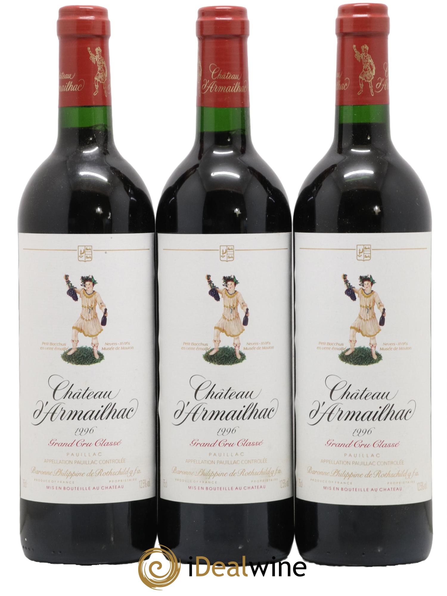 Château d' Armailhac - Mouton Baron(ne) Philippe 5ème Grand Cru Classé 1996 - Lot de 3 bouteilles - 0