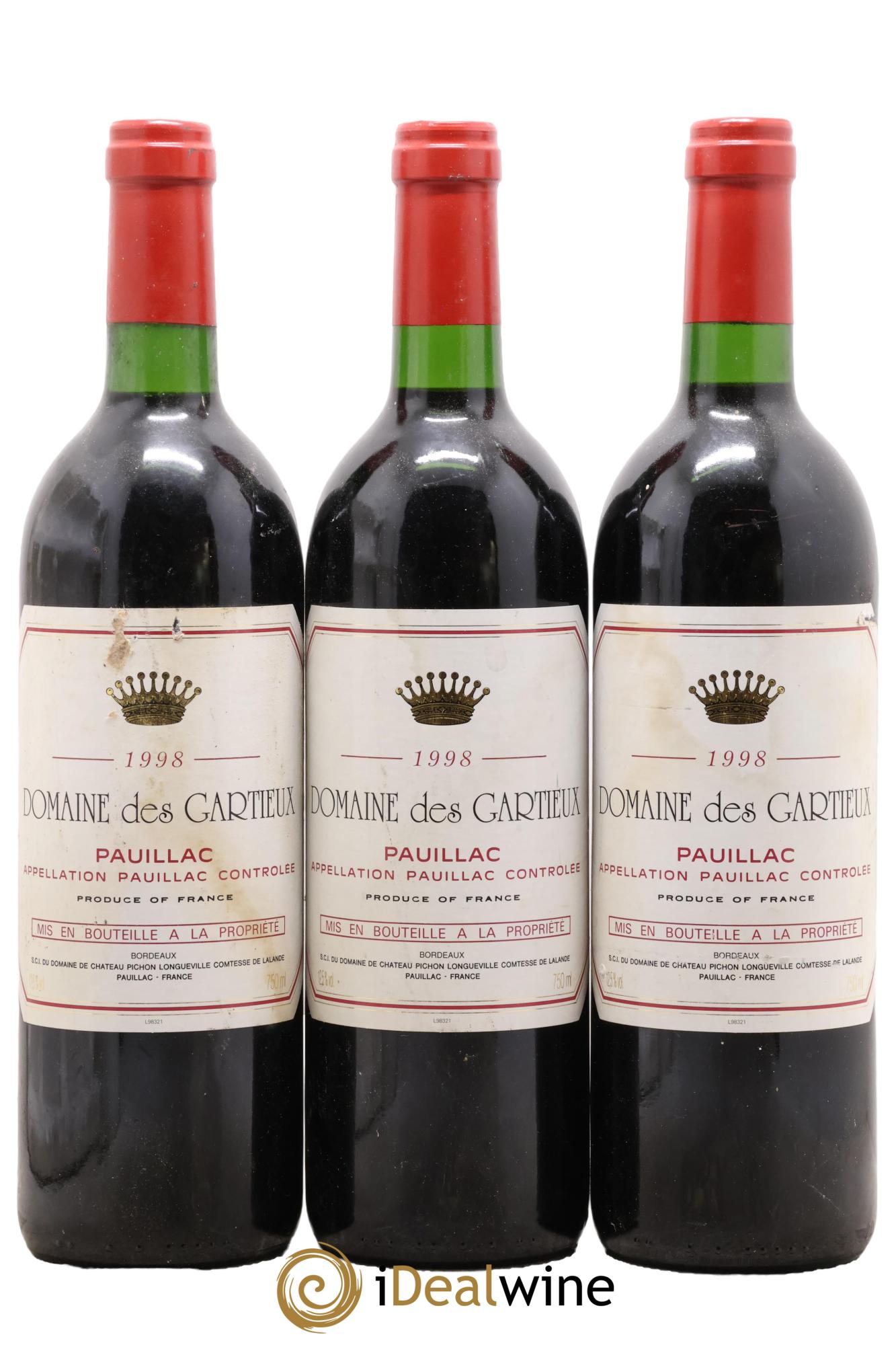 Pauillac Domaine des Gartieux 1998 - Lot de 3 bouteilles - 0
