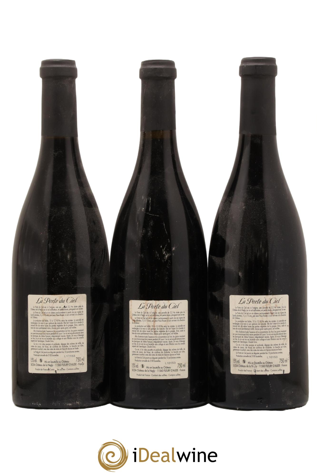 Coteaux du Languedoc La Clape Château de La Négly La Porte du Ciel Jean Paux-Rosset 2007 - Lot de 3 bouteilles - 1