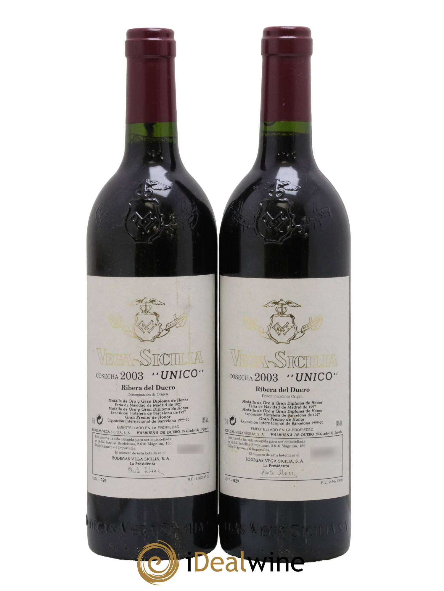 Ribera Del Duero DO Vega Sicilia Unico Famille Alvarez 2003 - Lot of 2 bottles - 0