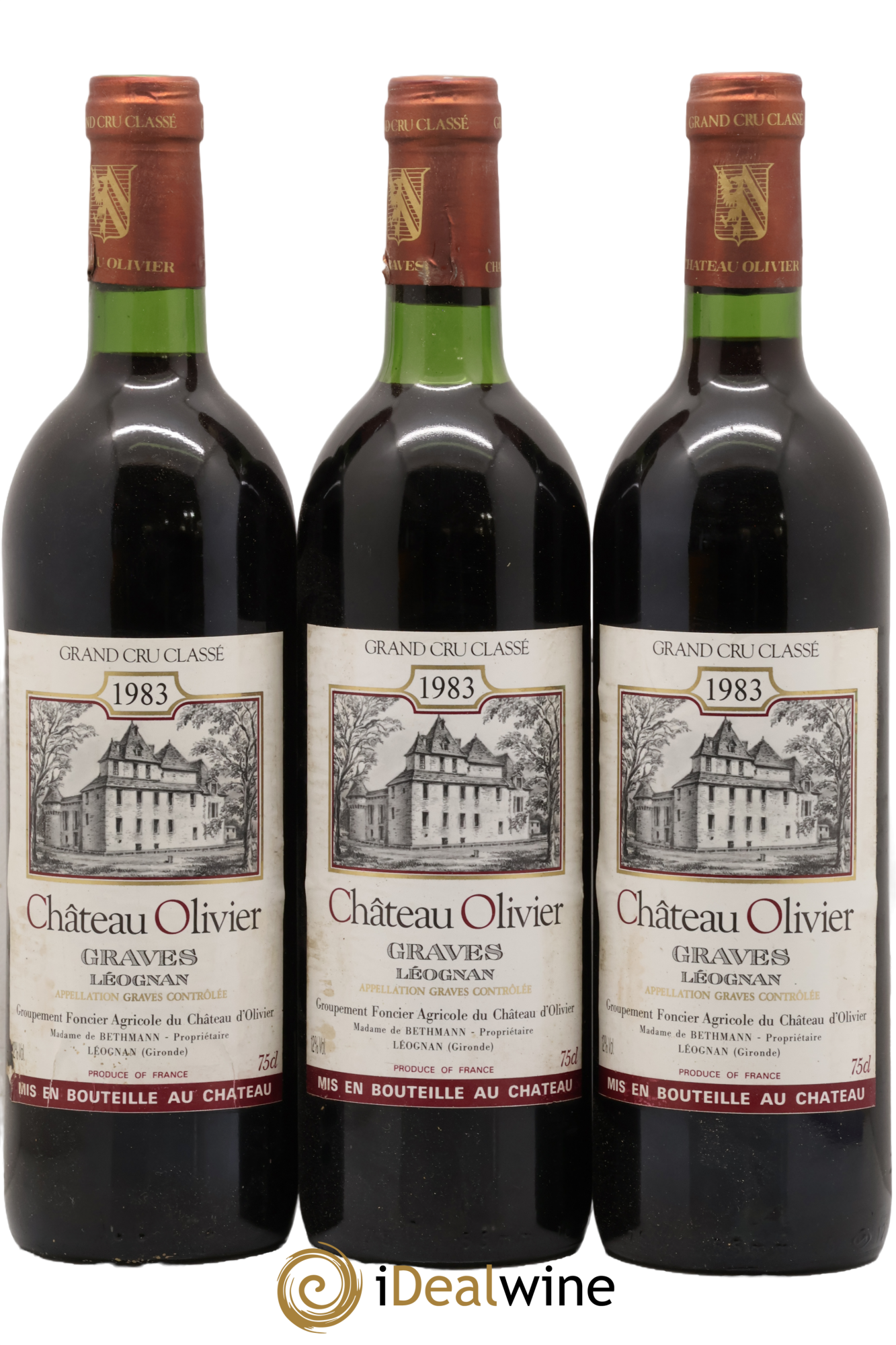 Château Olivier Cru Classé de Graves 1983 - Lote de 3 botellas - 0