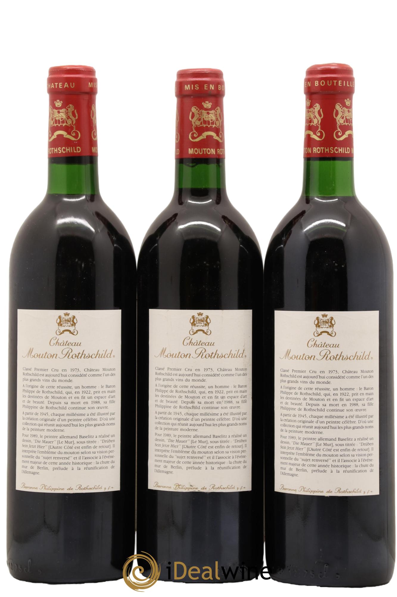 Château Mouton Rothschild 1er Grand Cru Classé 1989 - Lot de 3 bouteilles - 1