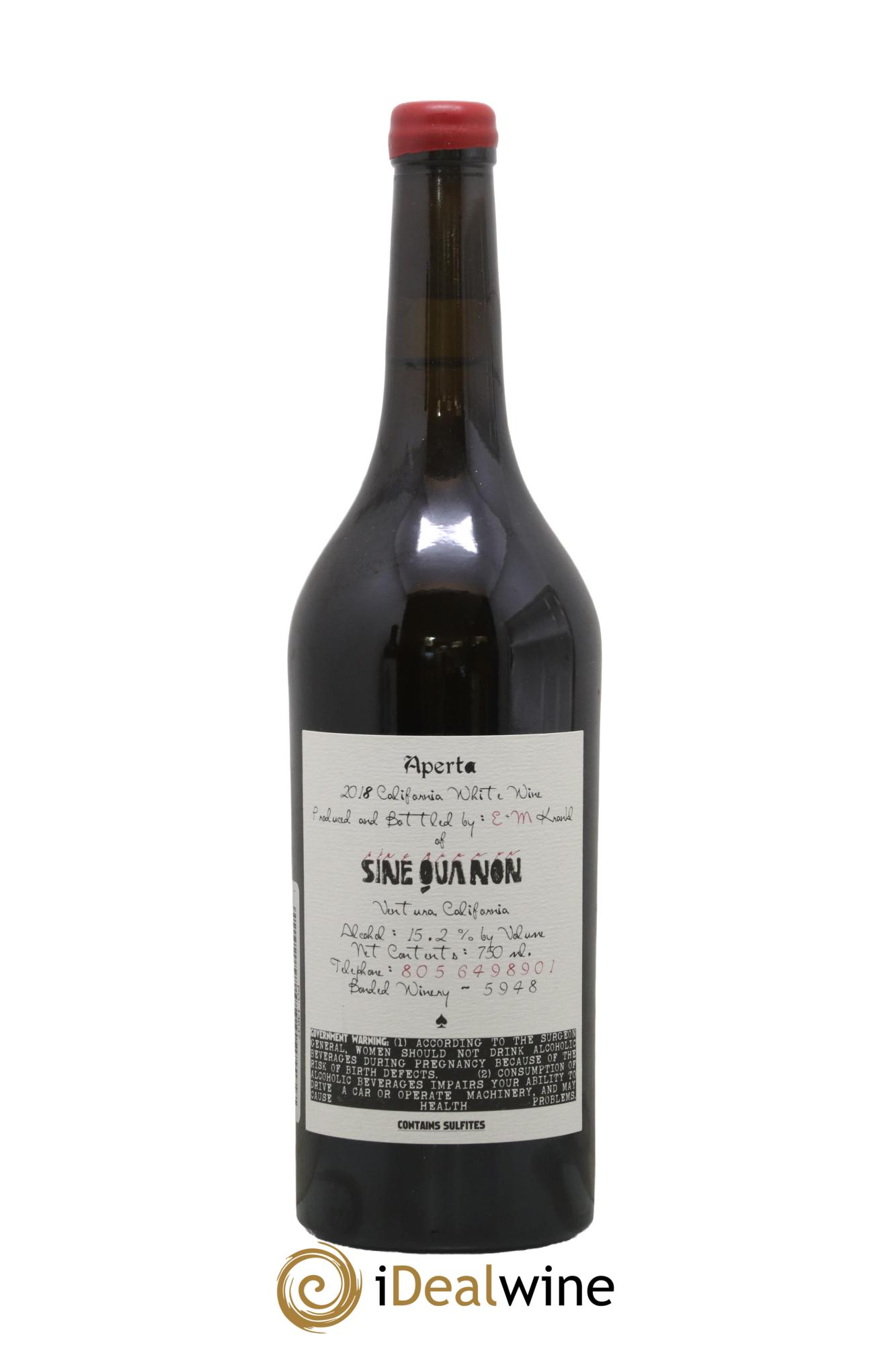 Californie Sine Qua Non Aperta 2018 - Lot de 1 bouteille - 1